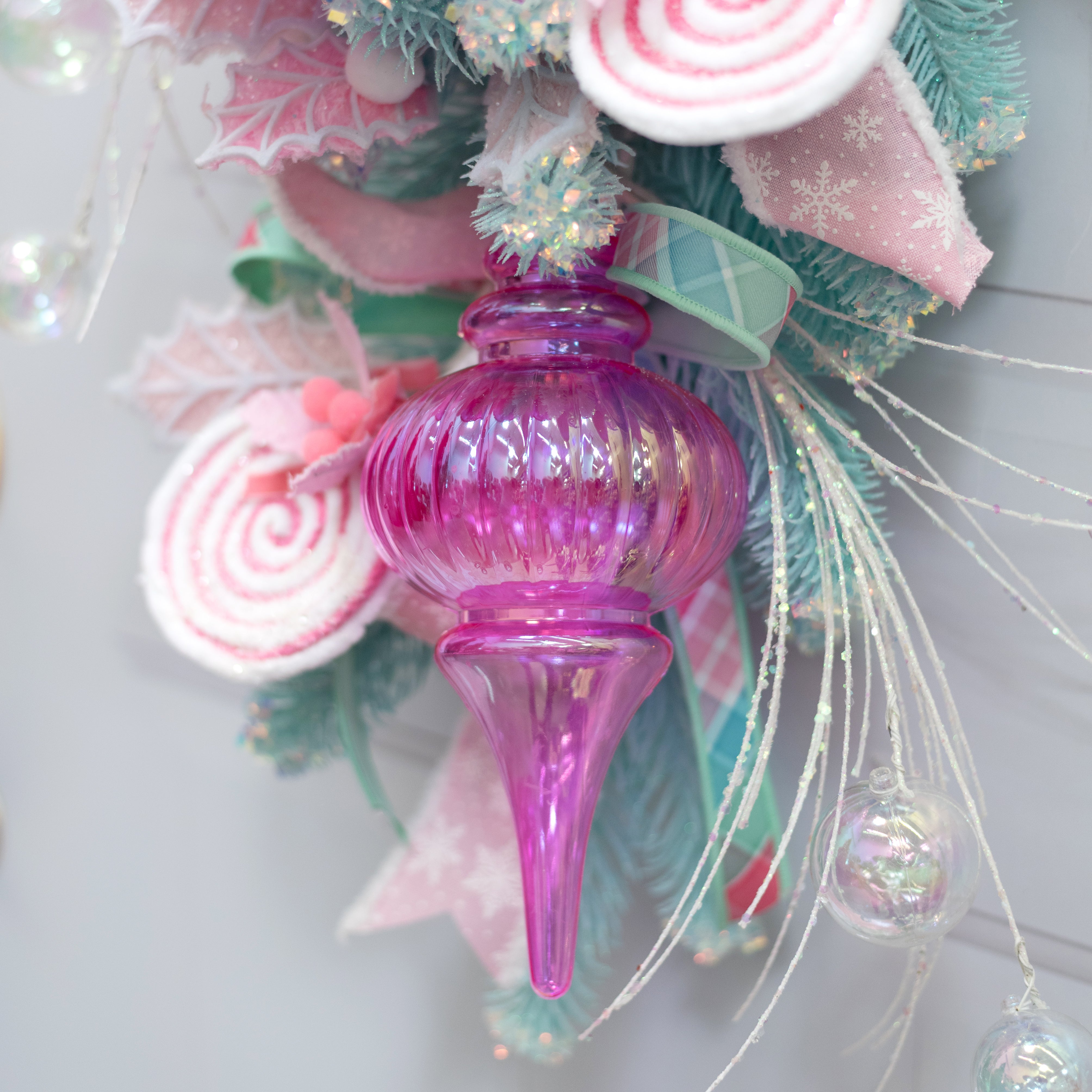 10" Iridescent Finial Ornament: Pink