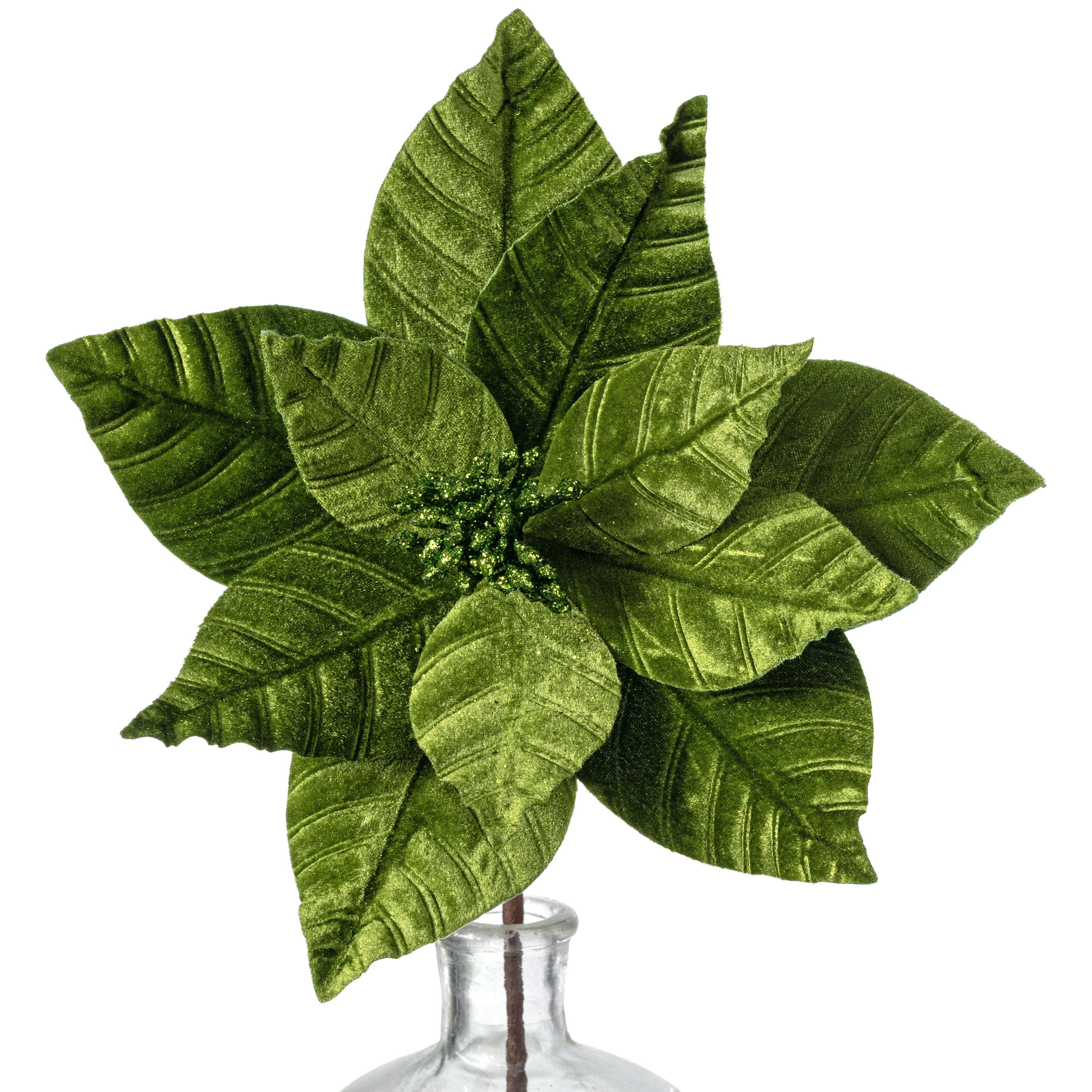 24" Velvet Poinsettia Stem: Olive Green