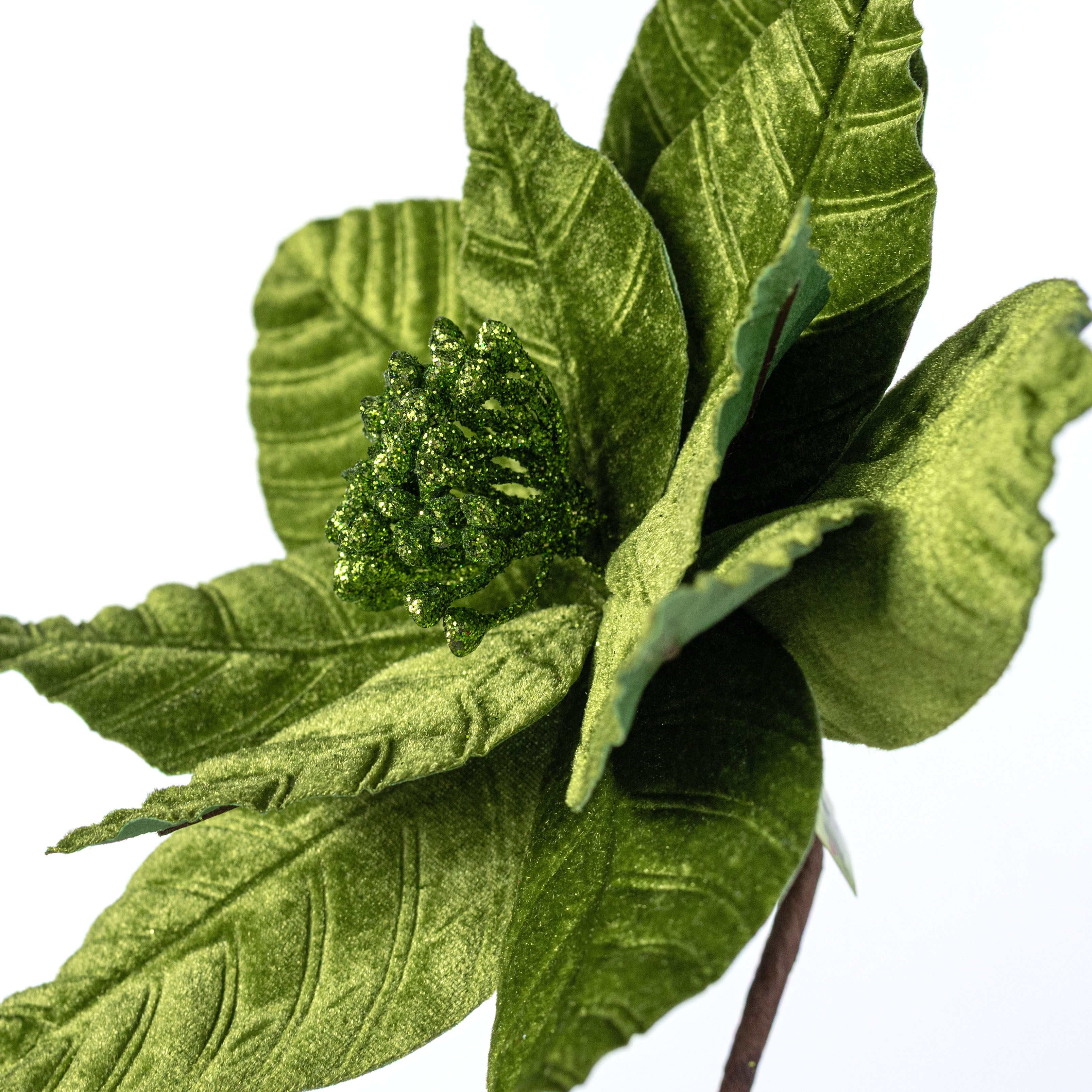 24" Velvet Poinsettia Stem: Olive Green