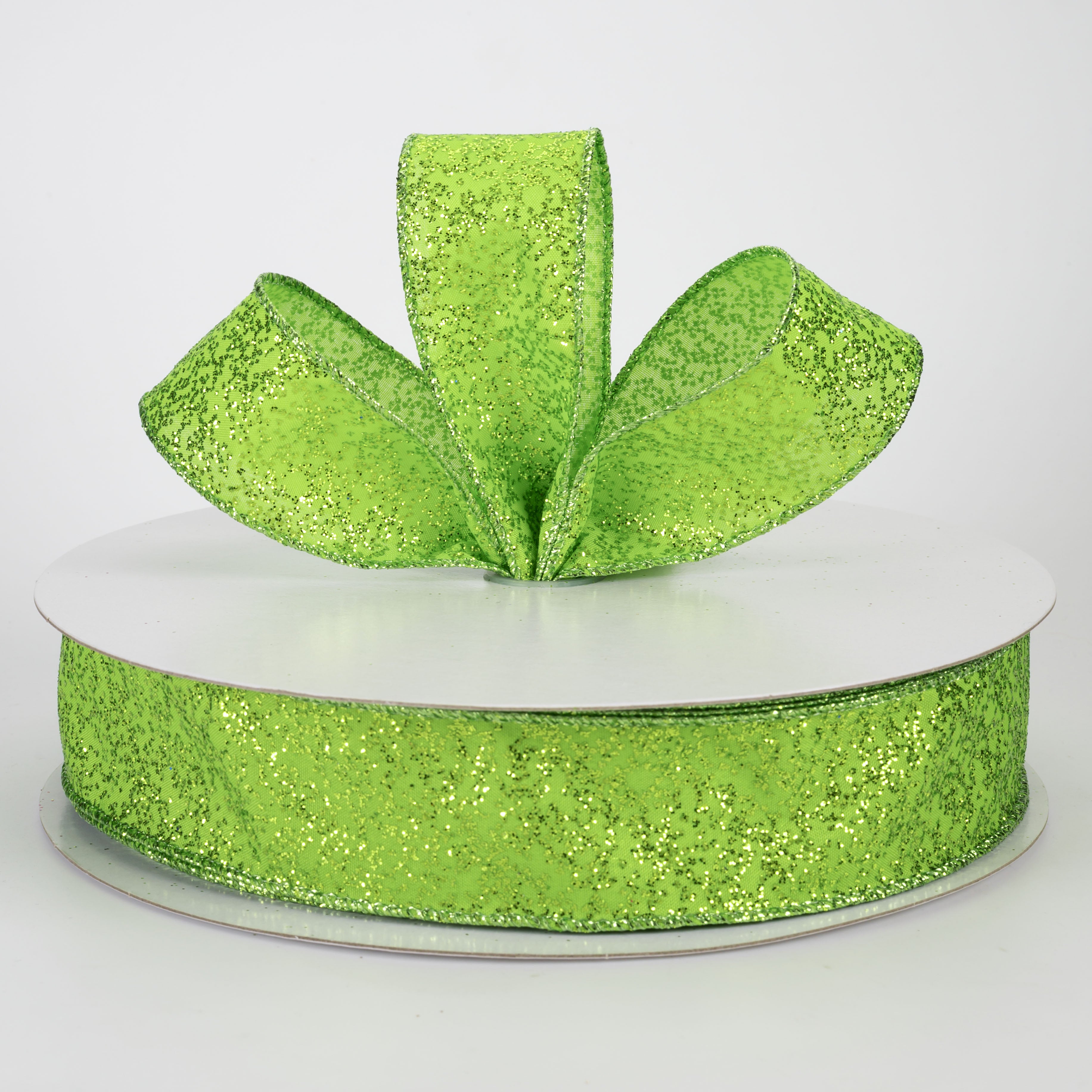 1.5" Mini Glitter Dots Ribbon: Lime Green (50 Yards)