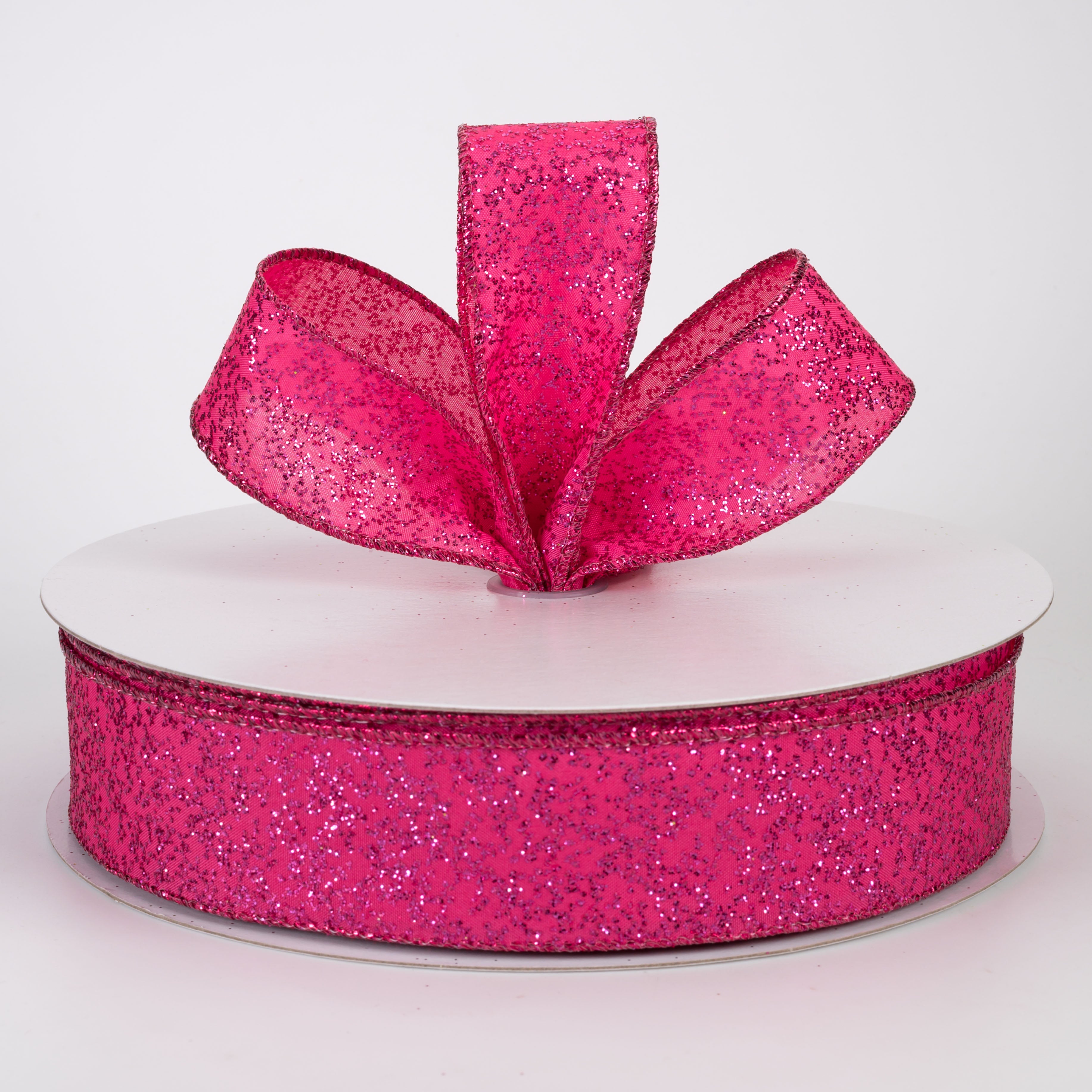 1.5" Mini Glitter Dots Ribbon: Fuchsia Pink (50 Yards)