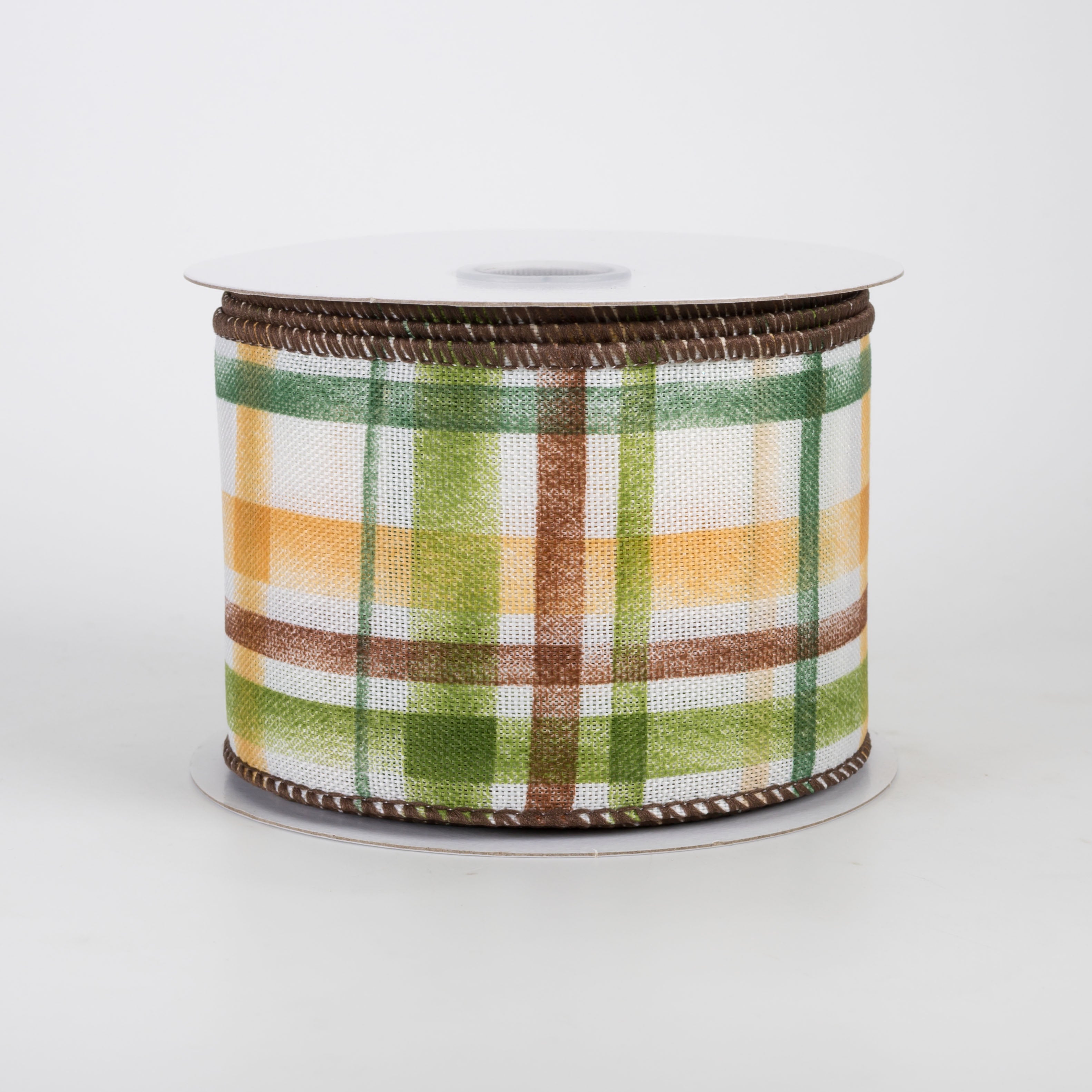2.5" Linen Tuttola Plaid Ribbon: Moss, Brown & Mustard (10 Yards)