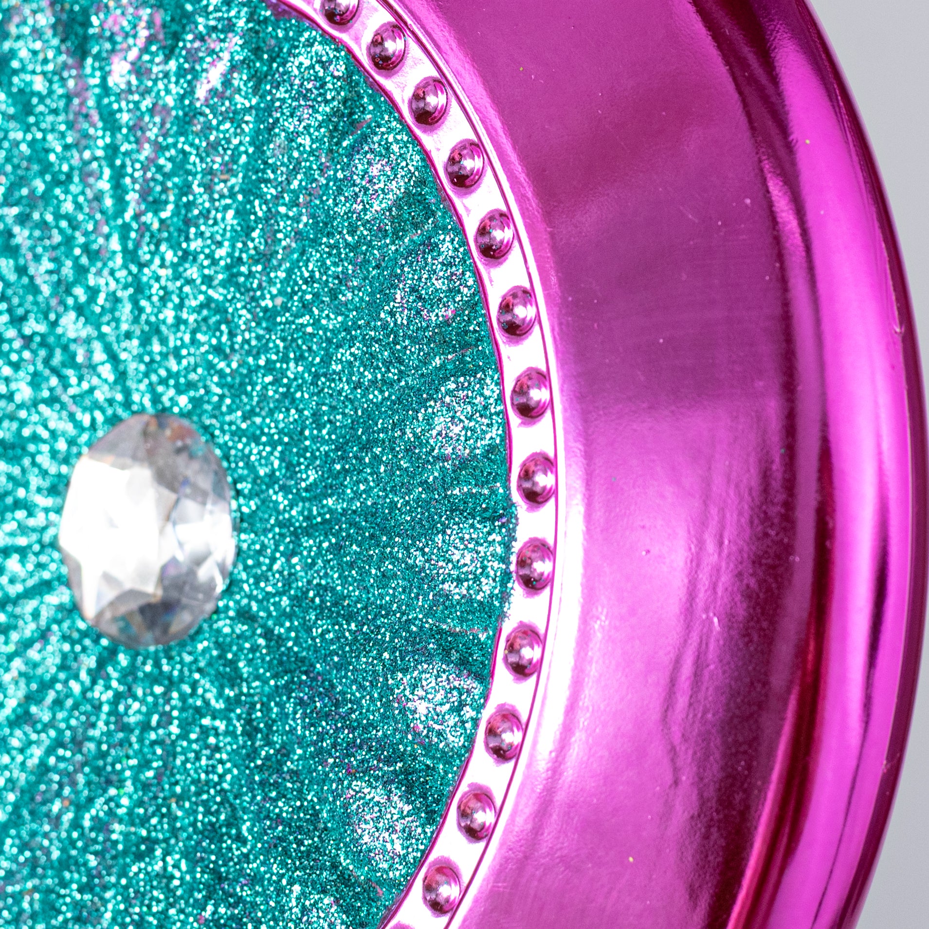 8" Glittered Disc Flat Ornament: Fuchsia Pink & Mint Blue
