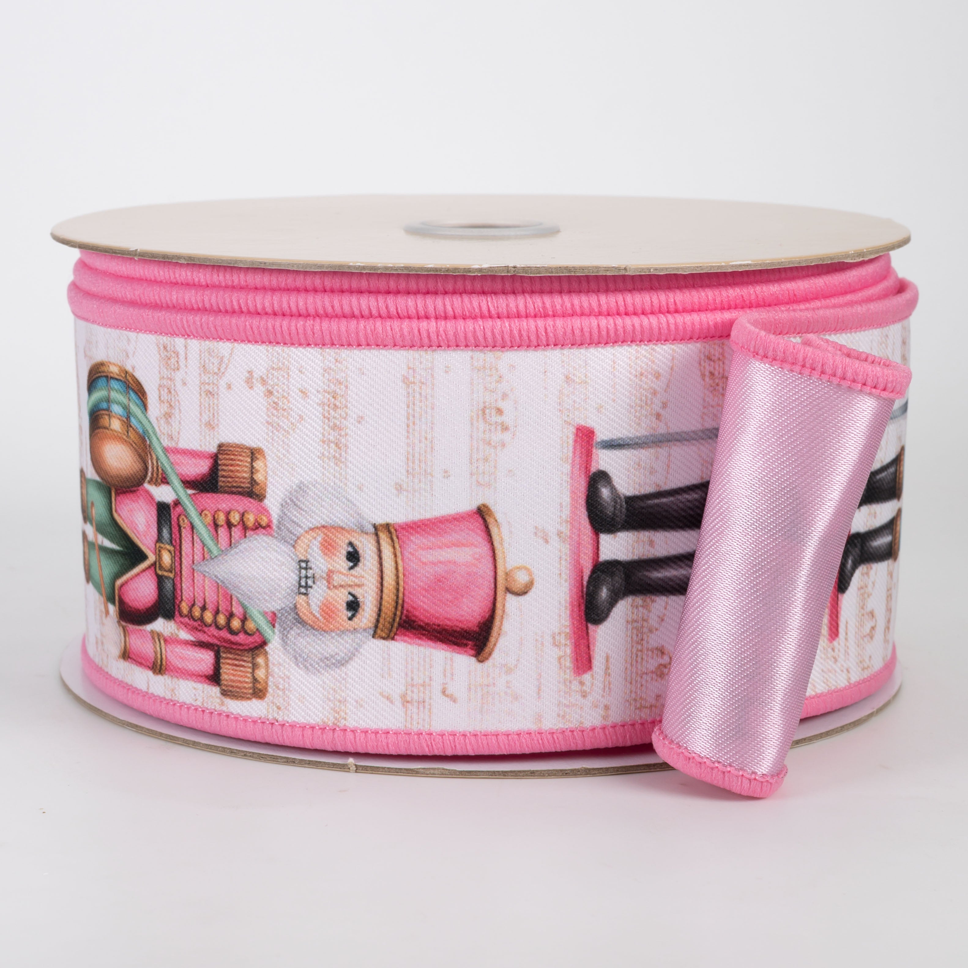 2.5" Double Sided Fused Nutcracker Ribbon: Pink Satin (10 Yards)