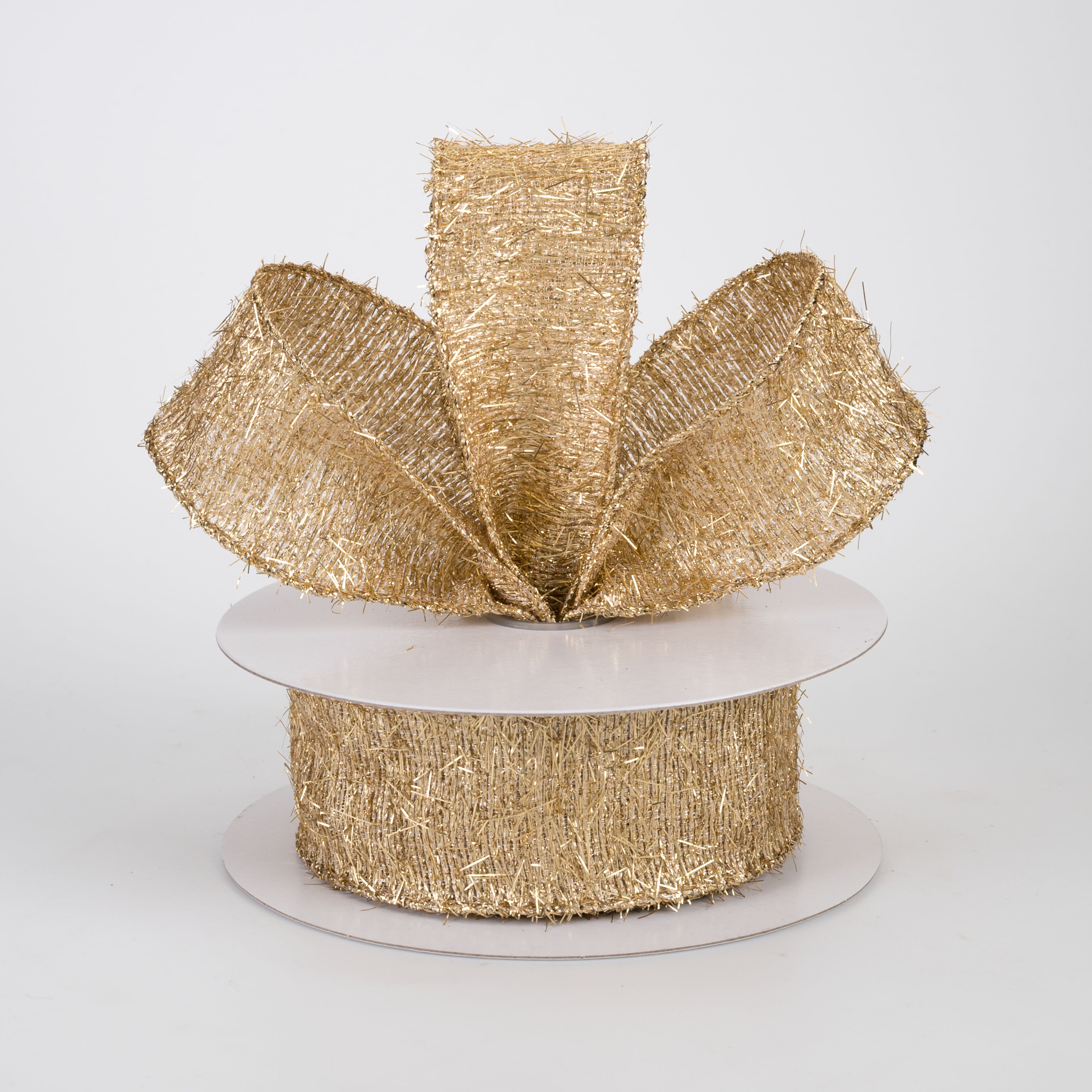 1.5" Tinsel Linen Ribbon: Muted Metallic Gold (10 Yards)