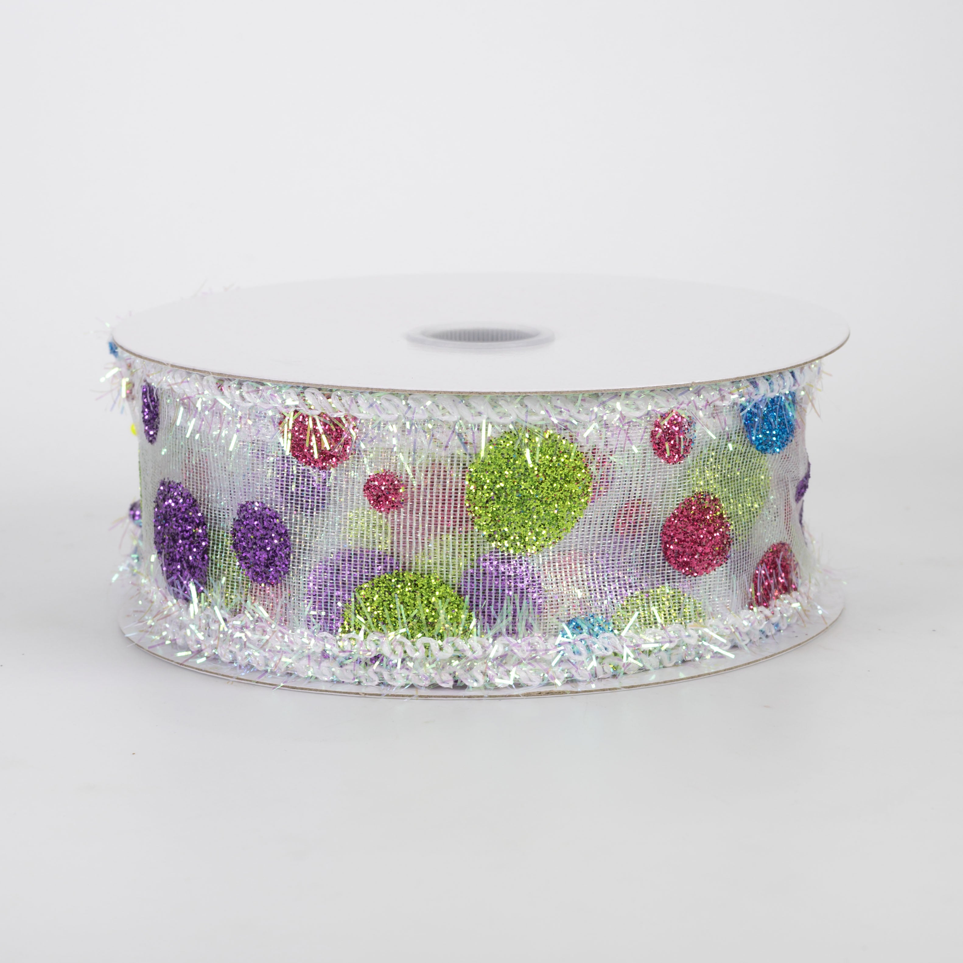 1.5" Iridescent Sheer Glittered Polka Dots Ribbon: Bright Multicolor (10 Yards)