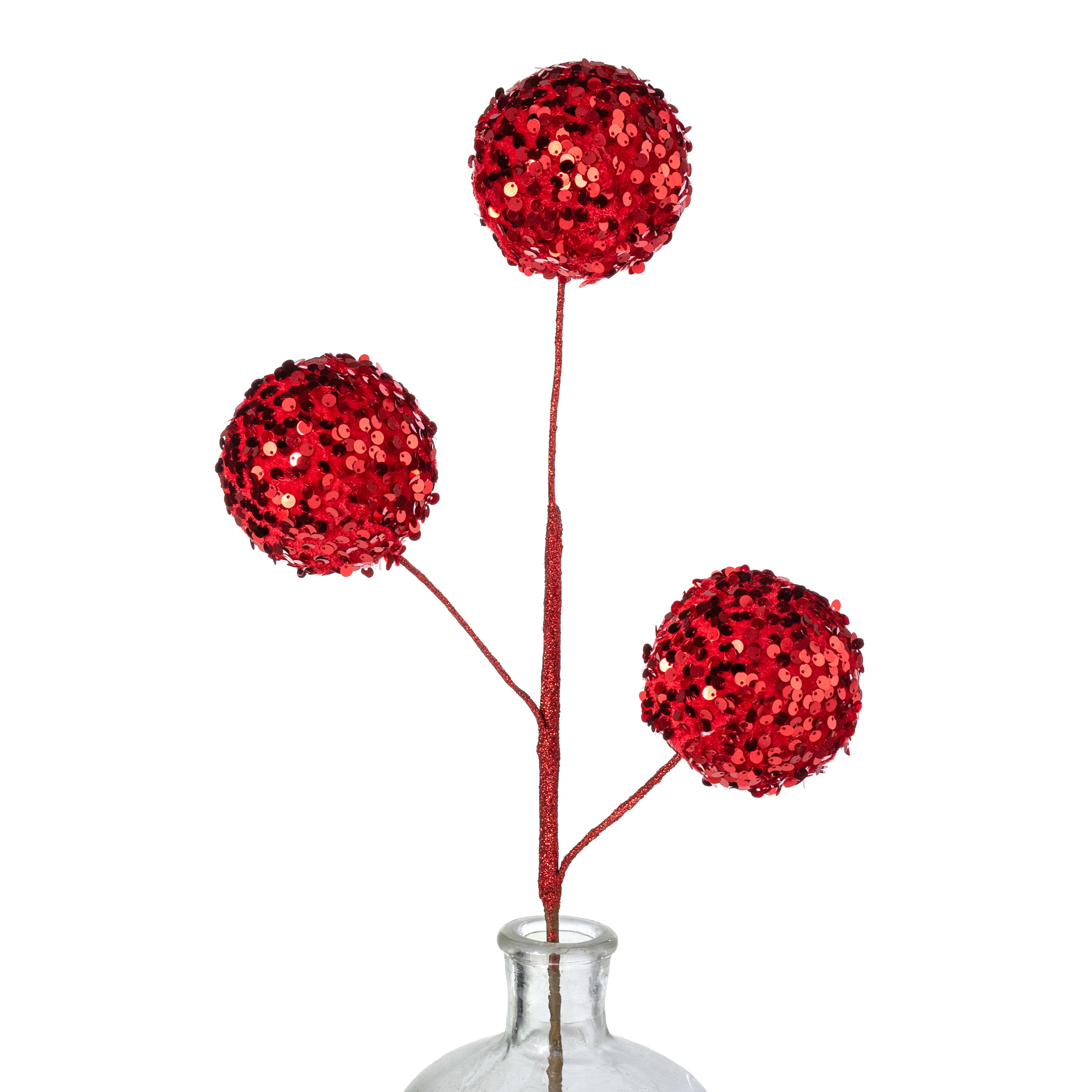 26" Sequined Fabric Ball Spray: Red