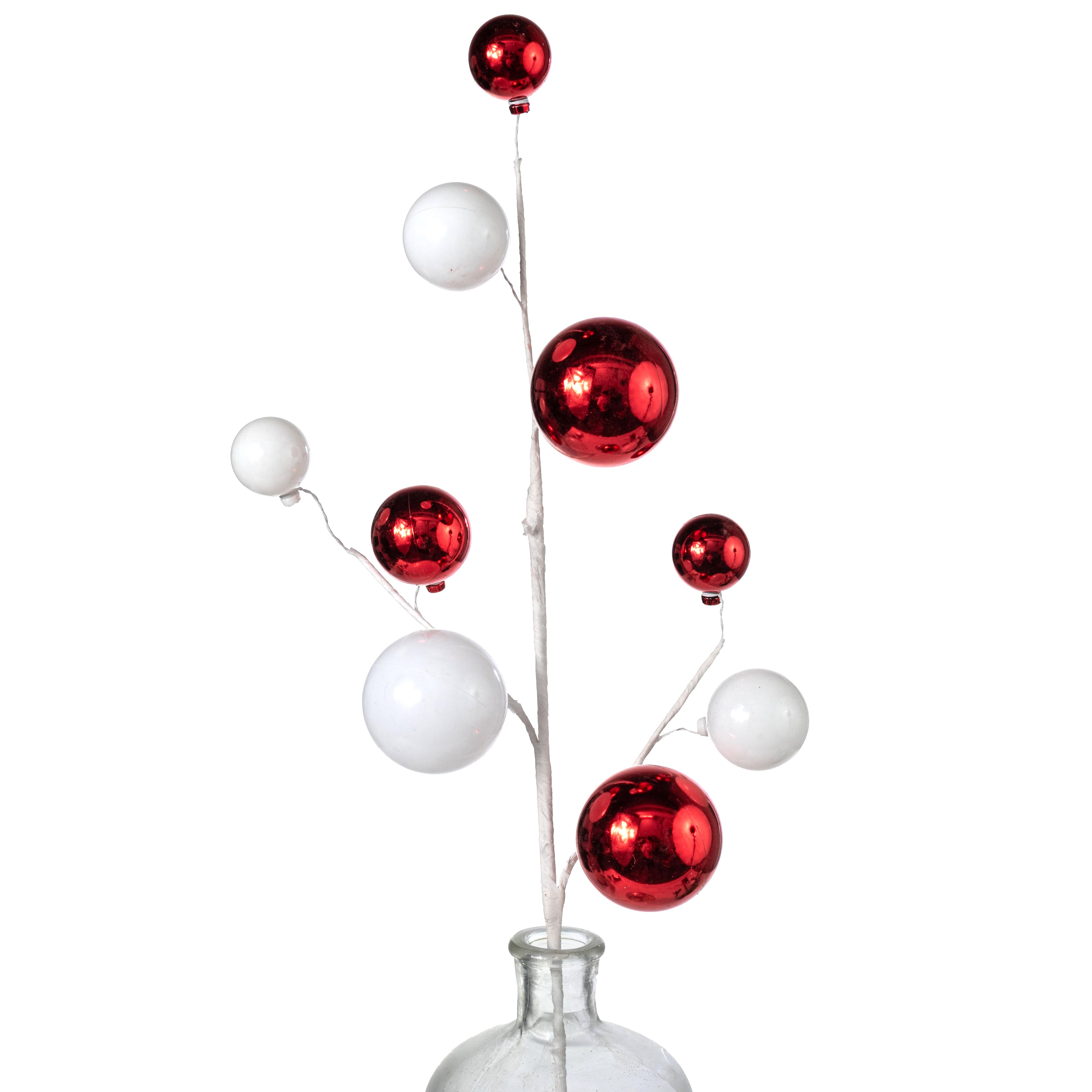 30" Metallic Ball Ornaments Spray: Red & White