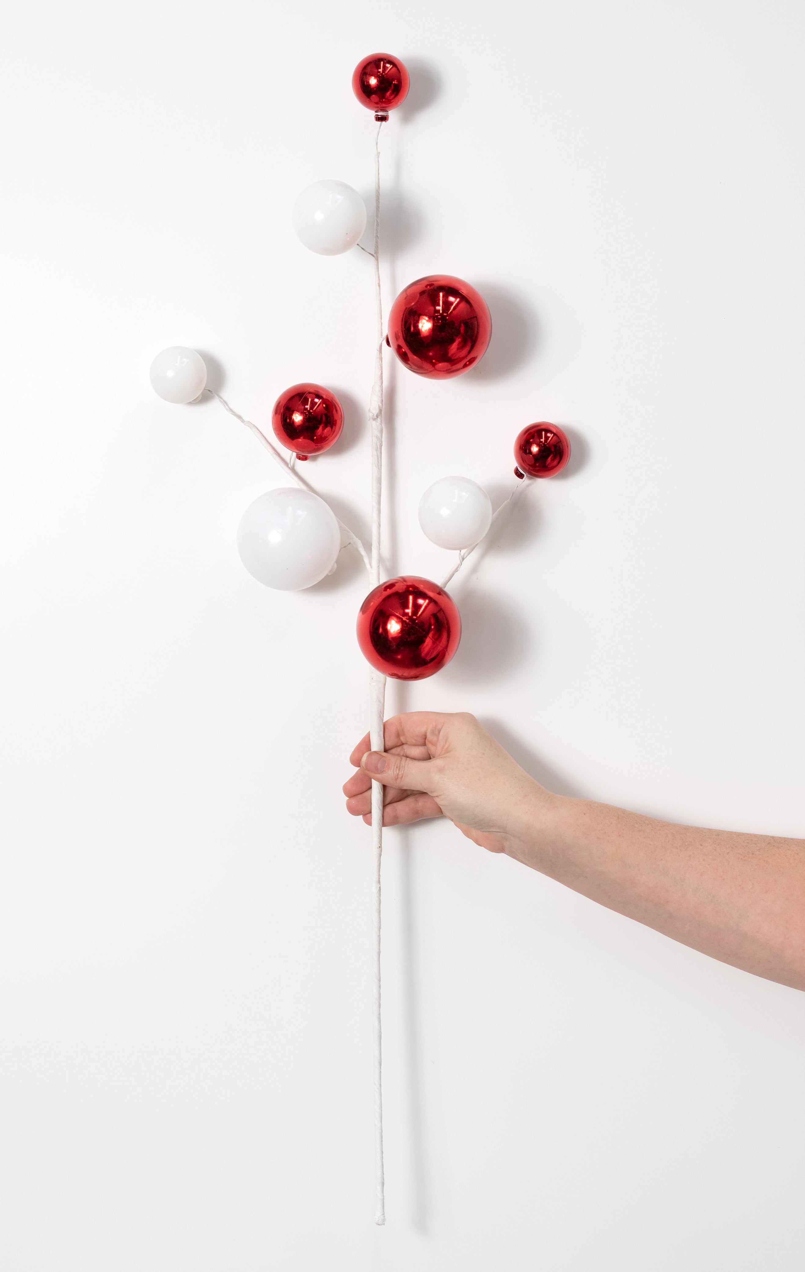 30" Metallic Ball Ornaments Spray: Red & White