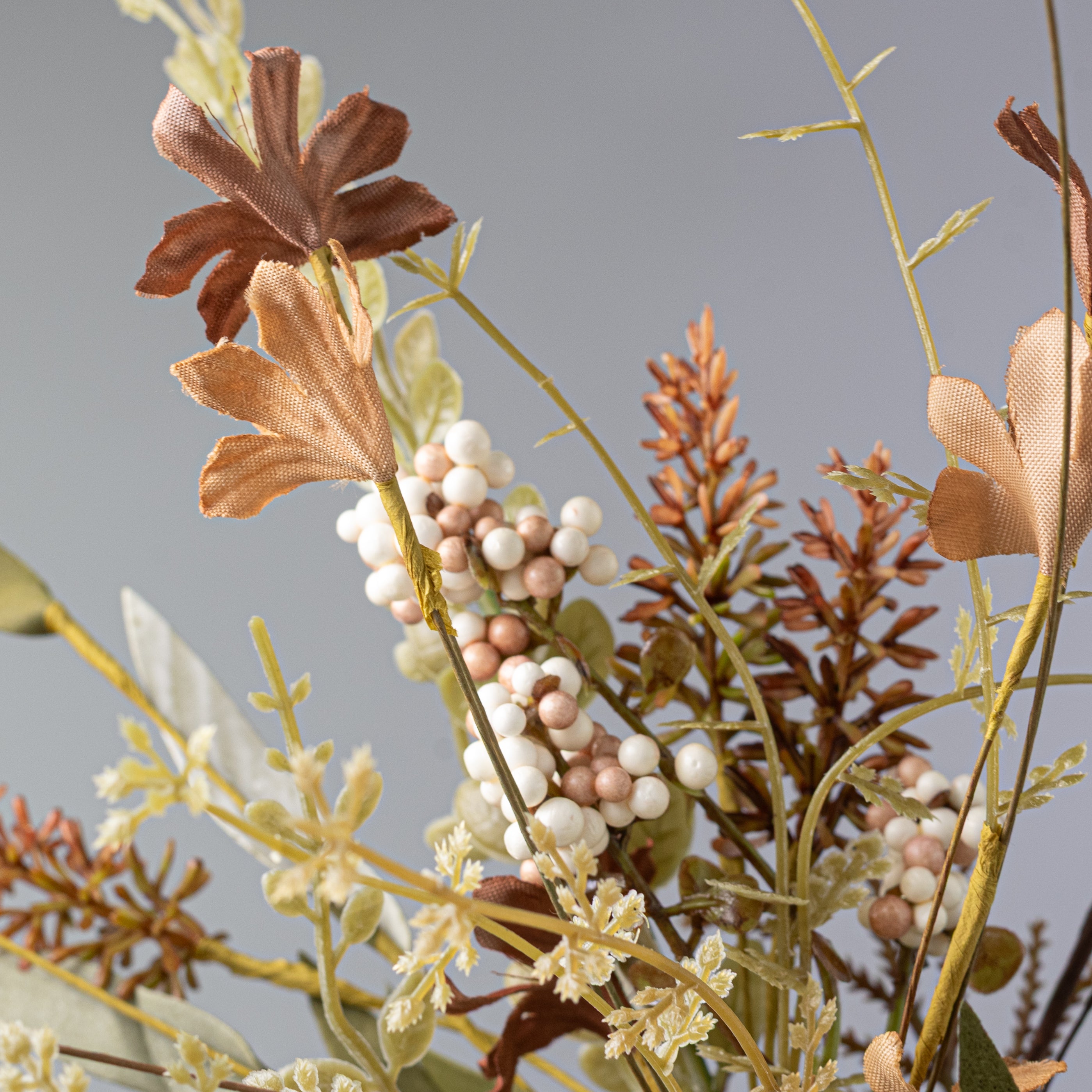 24" Fabric Flower, Leaf, Berry Spray: Beige & Brown