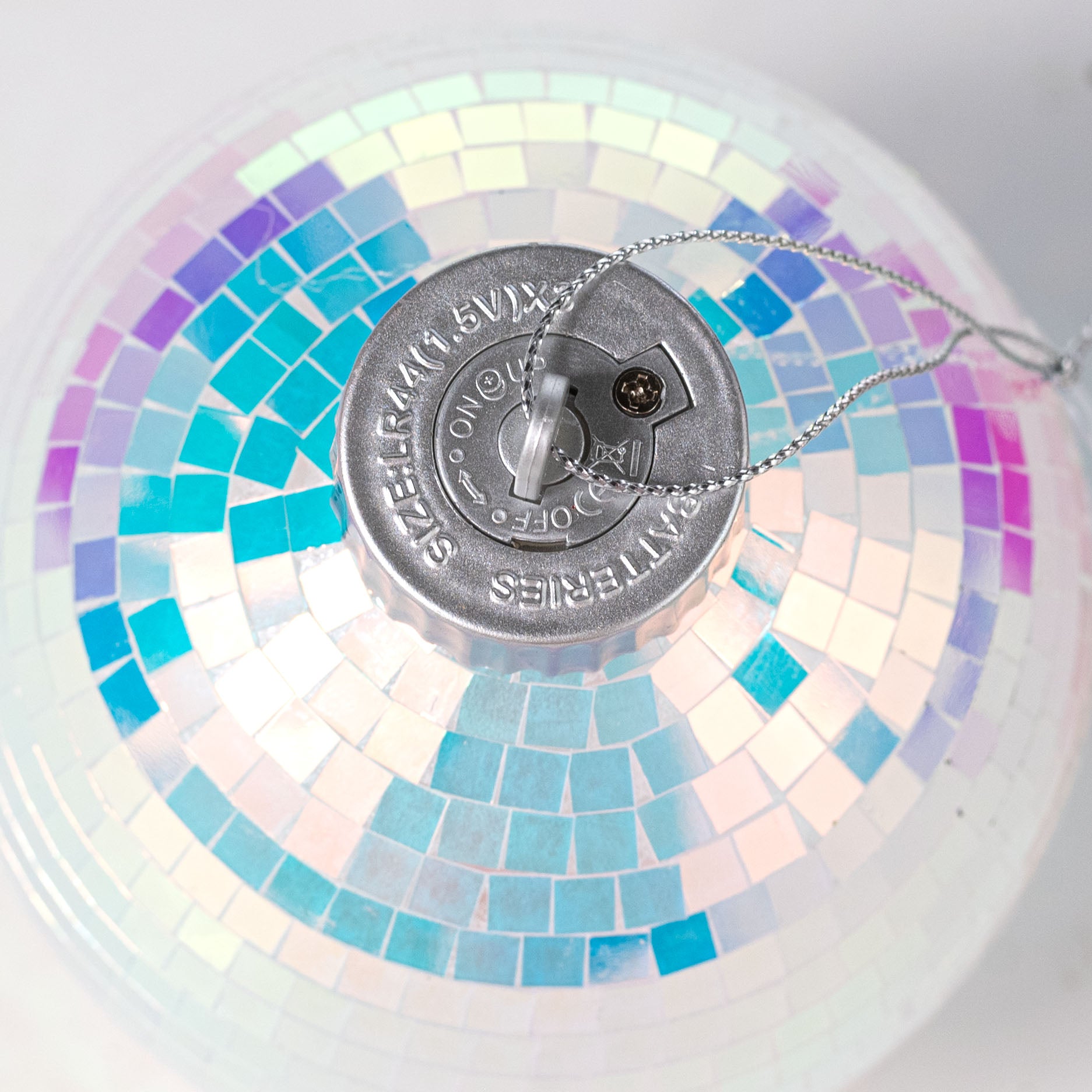 100mm Light-Up Mirror Disco Ball Ornament: Iridescent White