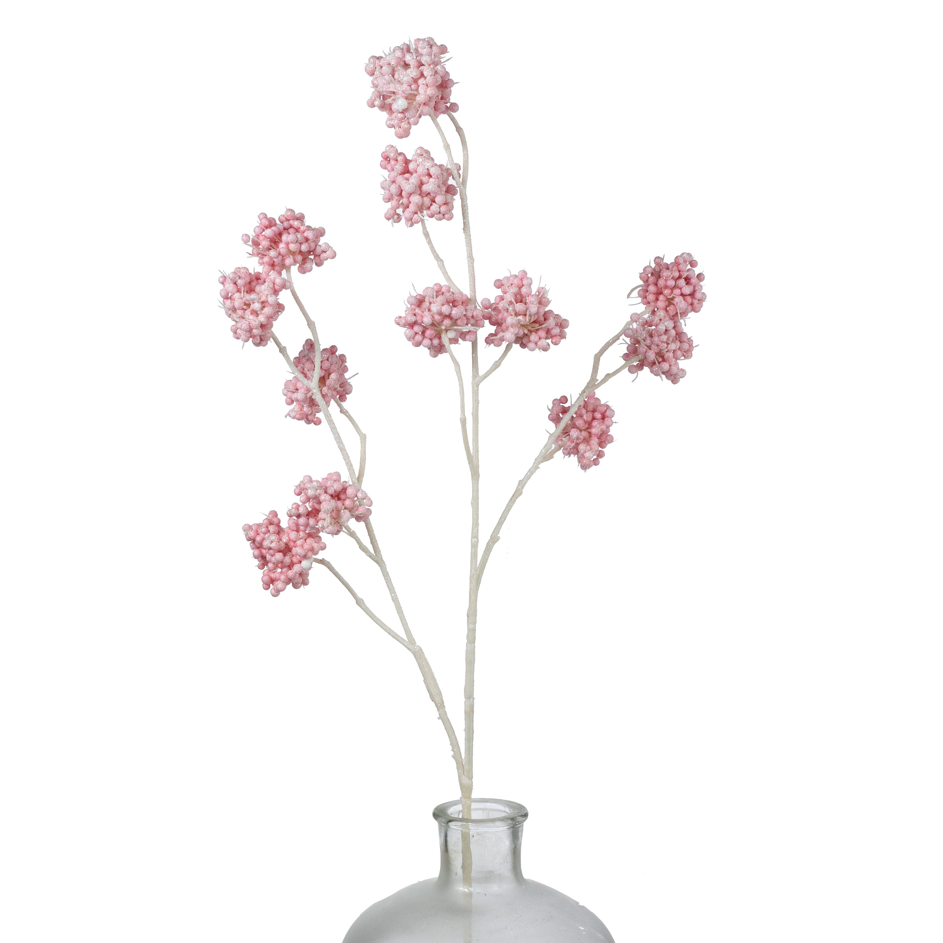 33" Glittered Berry Clusters Twig Spray: Frosted Pink