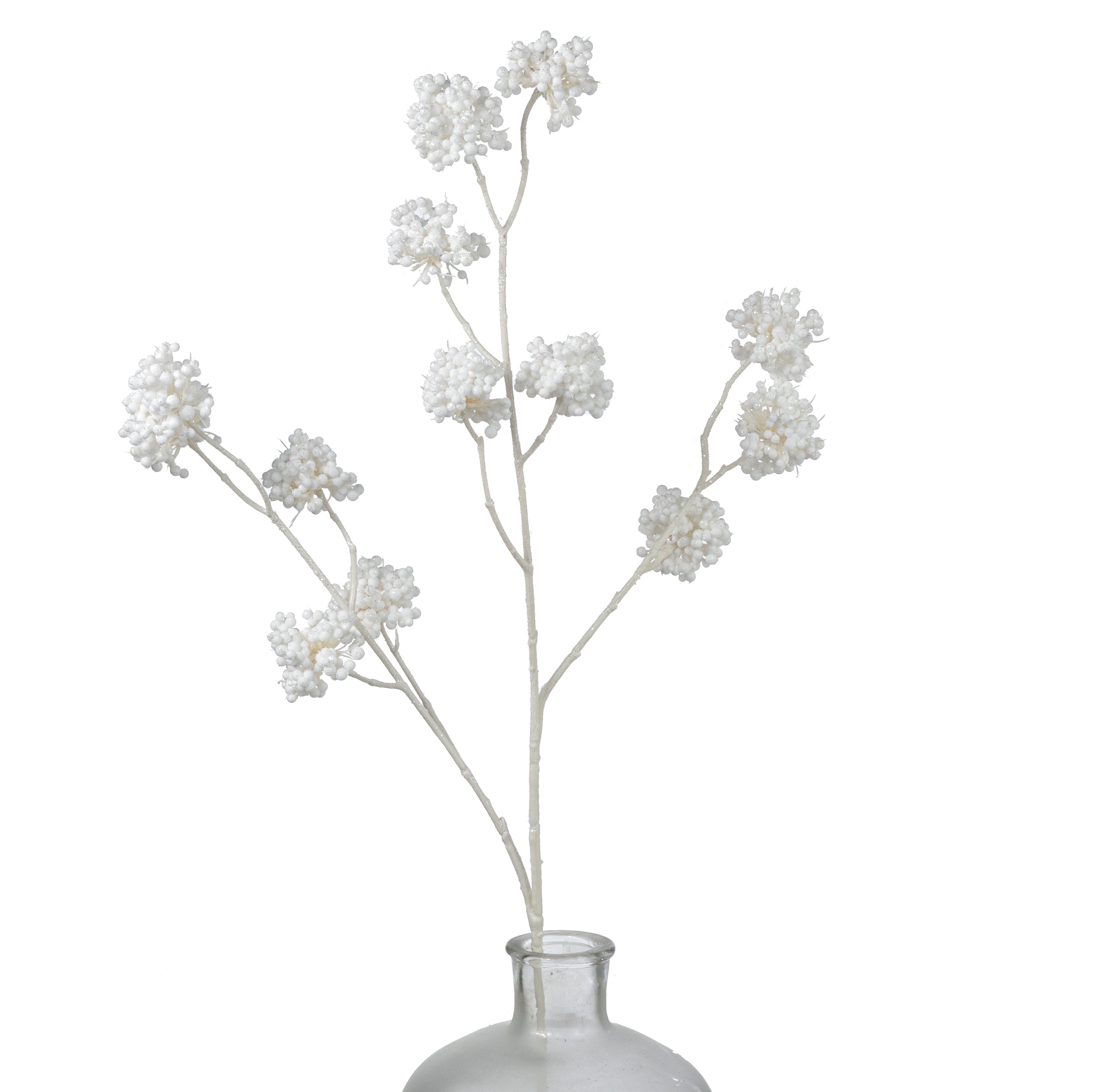 33" Glittered Berry Clusters Twig Spray: White