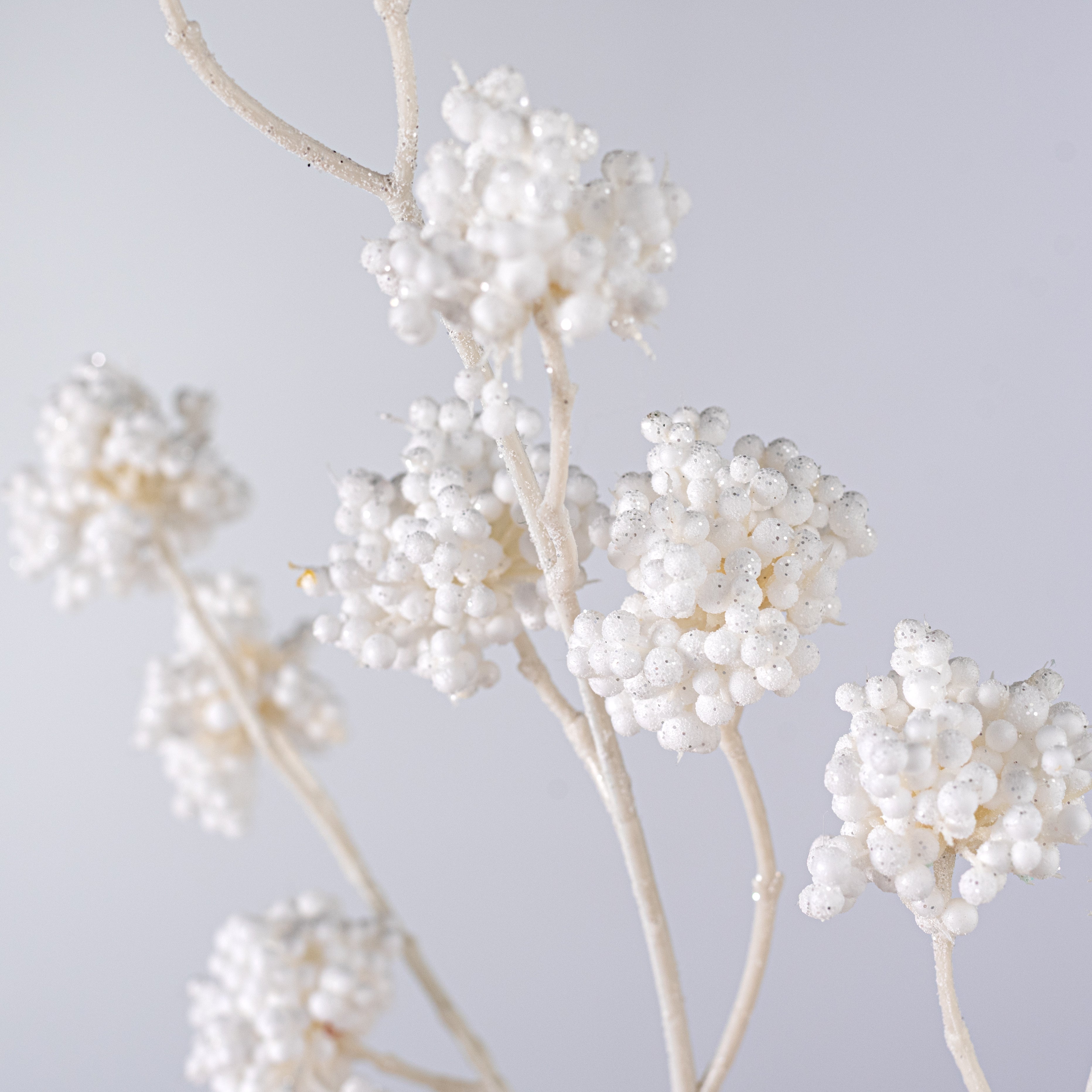 33" Glittered Berry Clusters Twig Spray: White