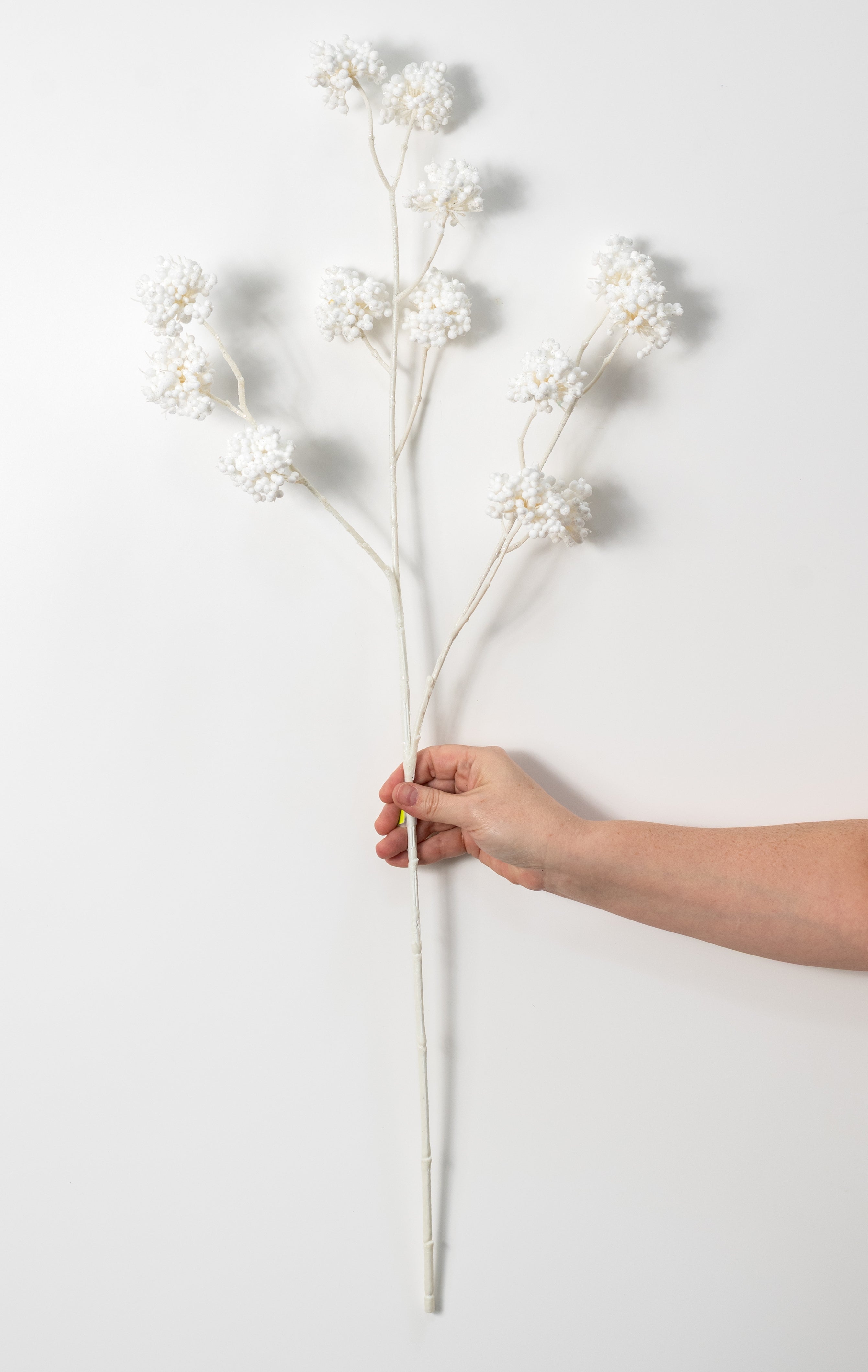 33" Glittered Berry Clusters Twig Spray: White