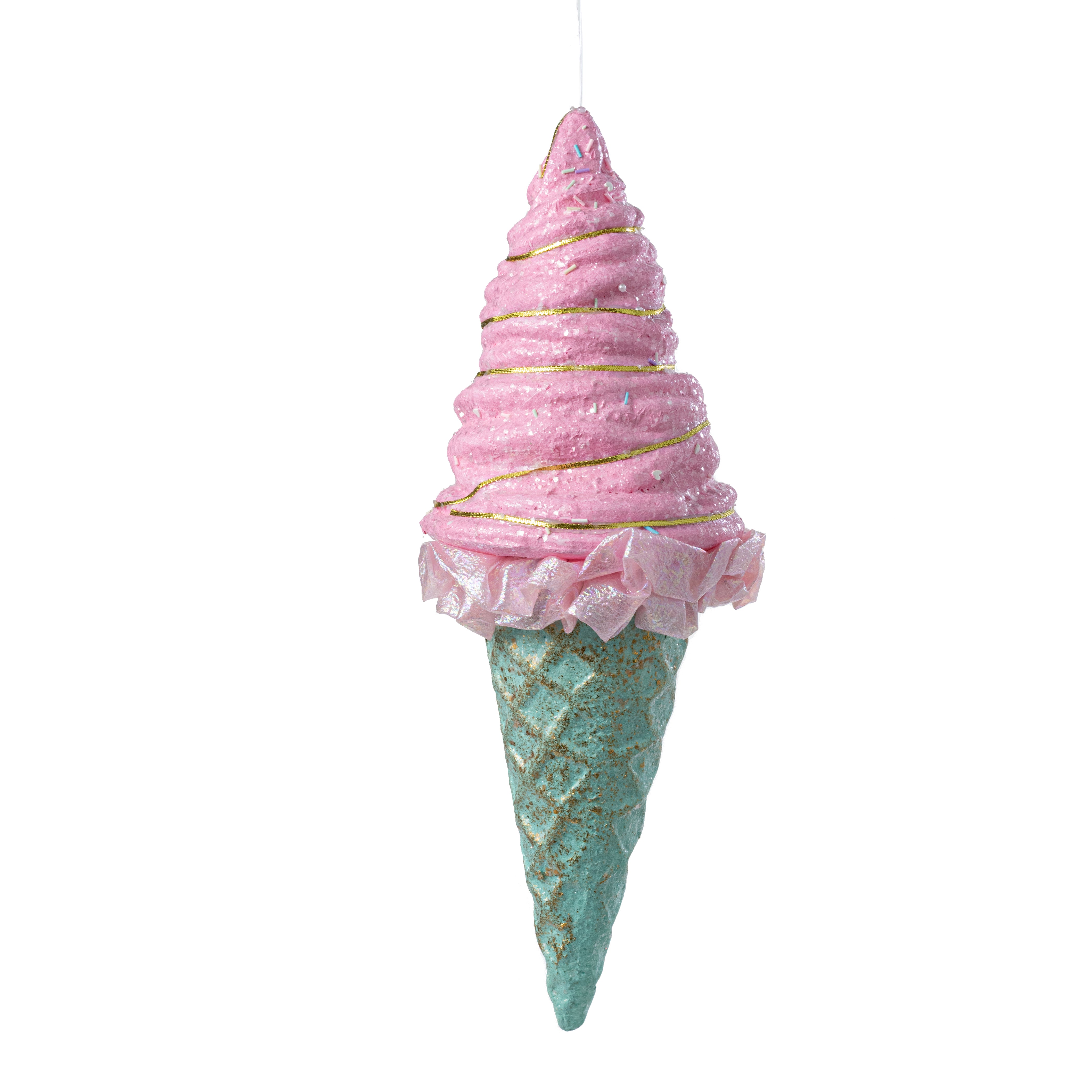 19" Oversized Ice Cream Ornament: Mint & Pink