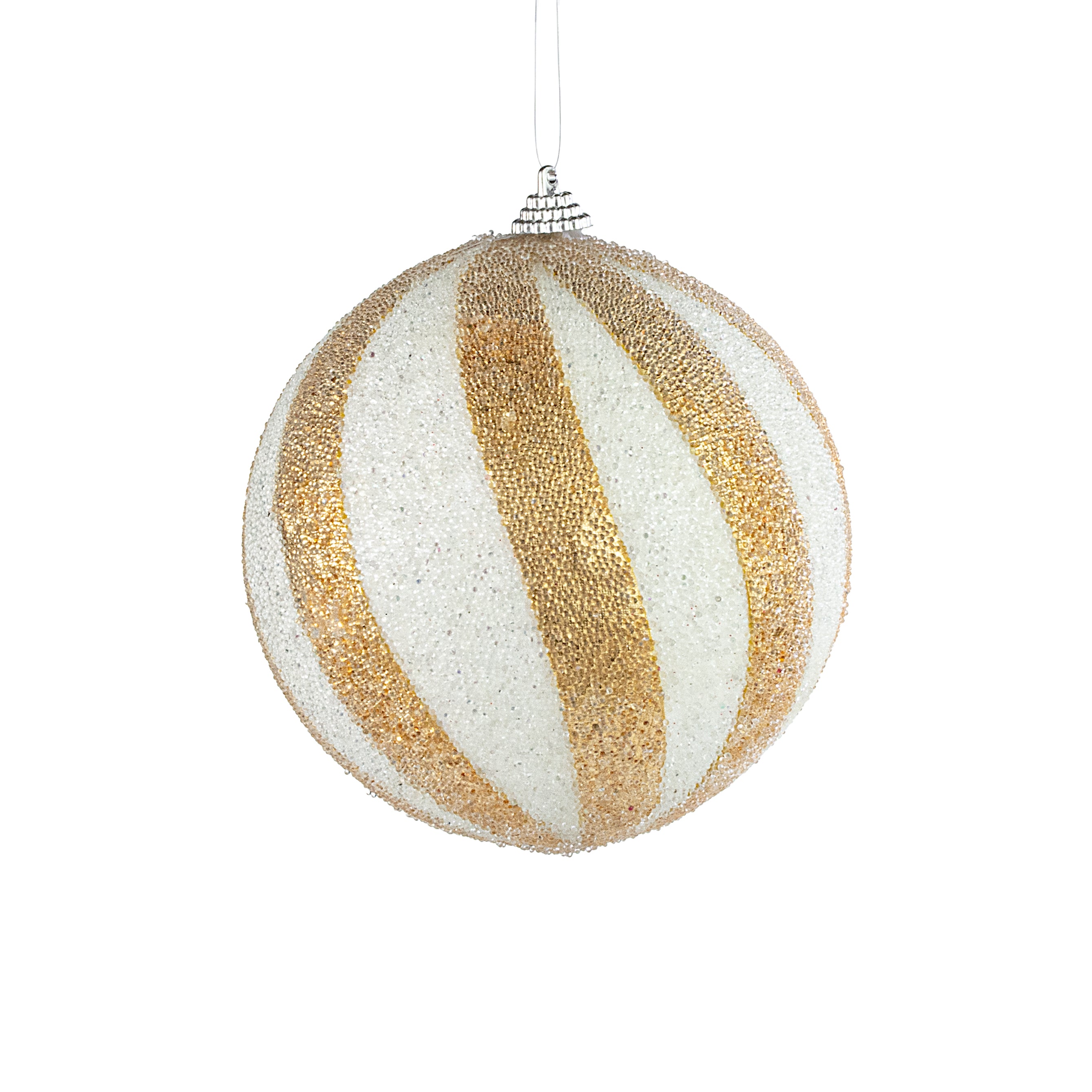 4.5" Micro-bead Spiral Ball Ornament: Gold & White