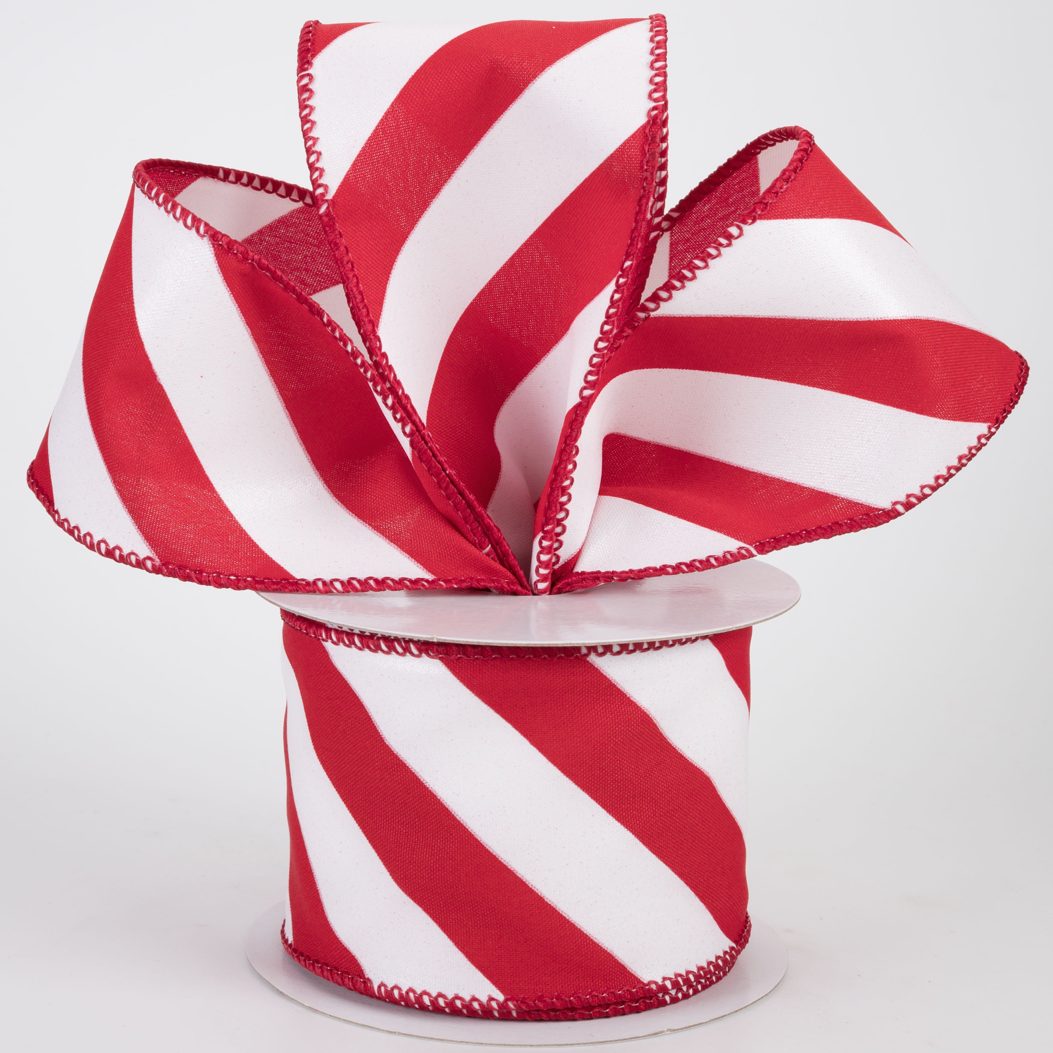 2.5" Big Candy Cane Stripe Satin Ribbon: Red & White (10 Yards)