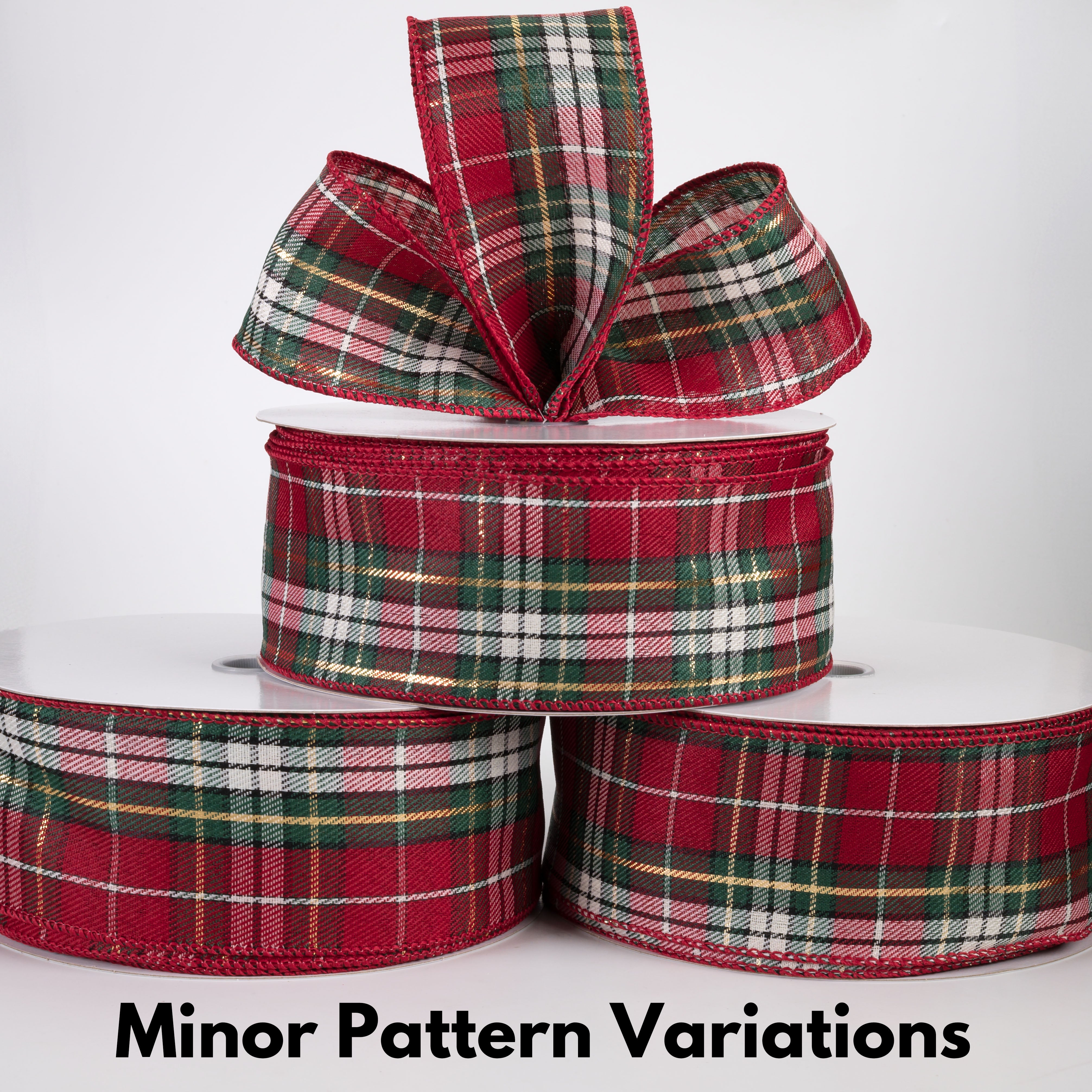 2.5" Woven Pippa Christmas Plaid Ribbon: Hunter, Red & Metallic Gold (50 Yards)