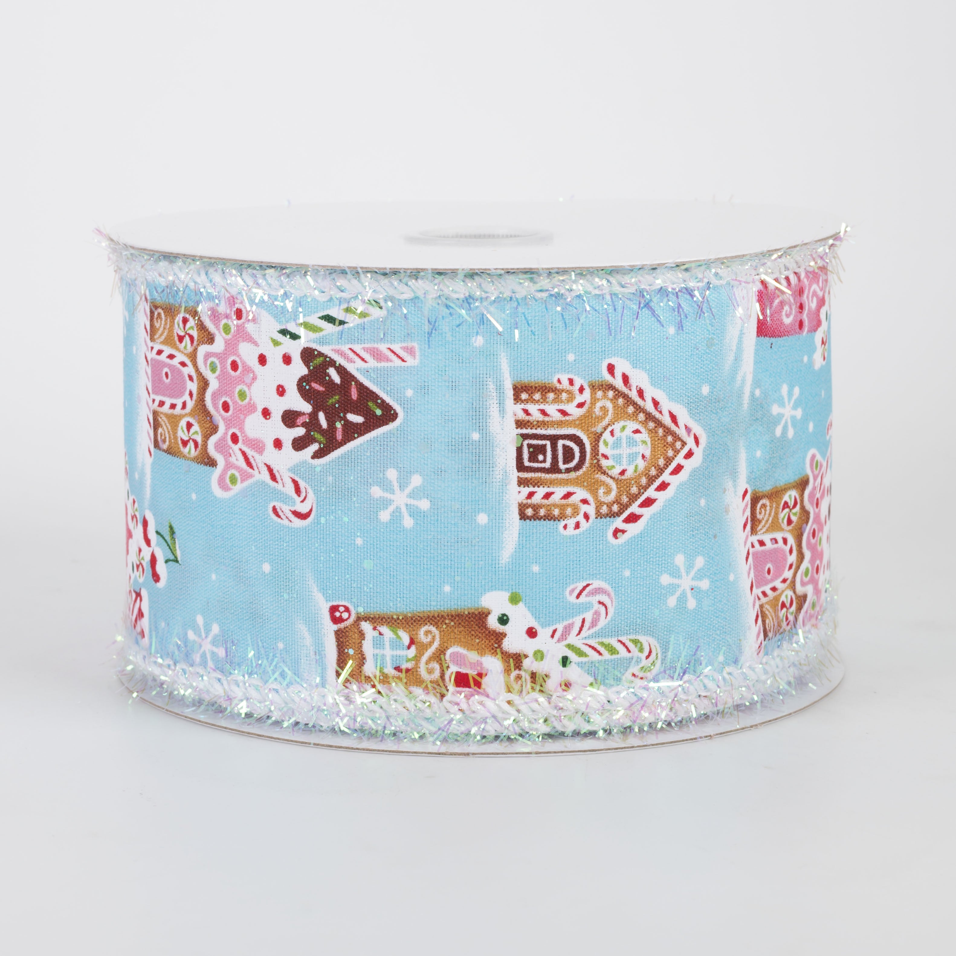 2.5" Tinsel Edge Gingerbread Sweet Shop Ribbon: Blue (10 Yards)