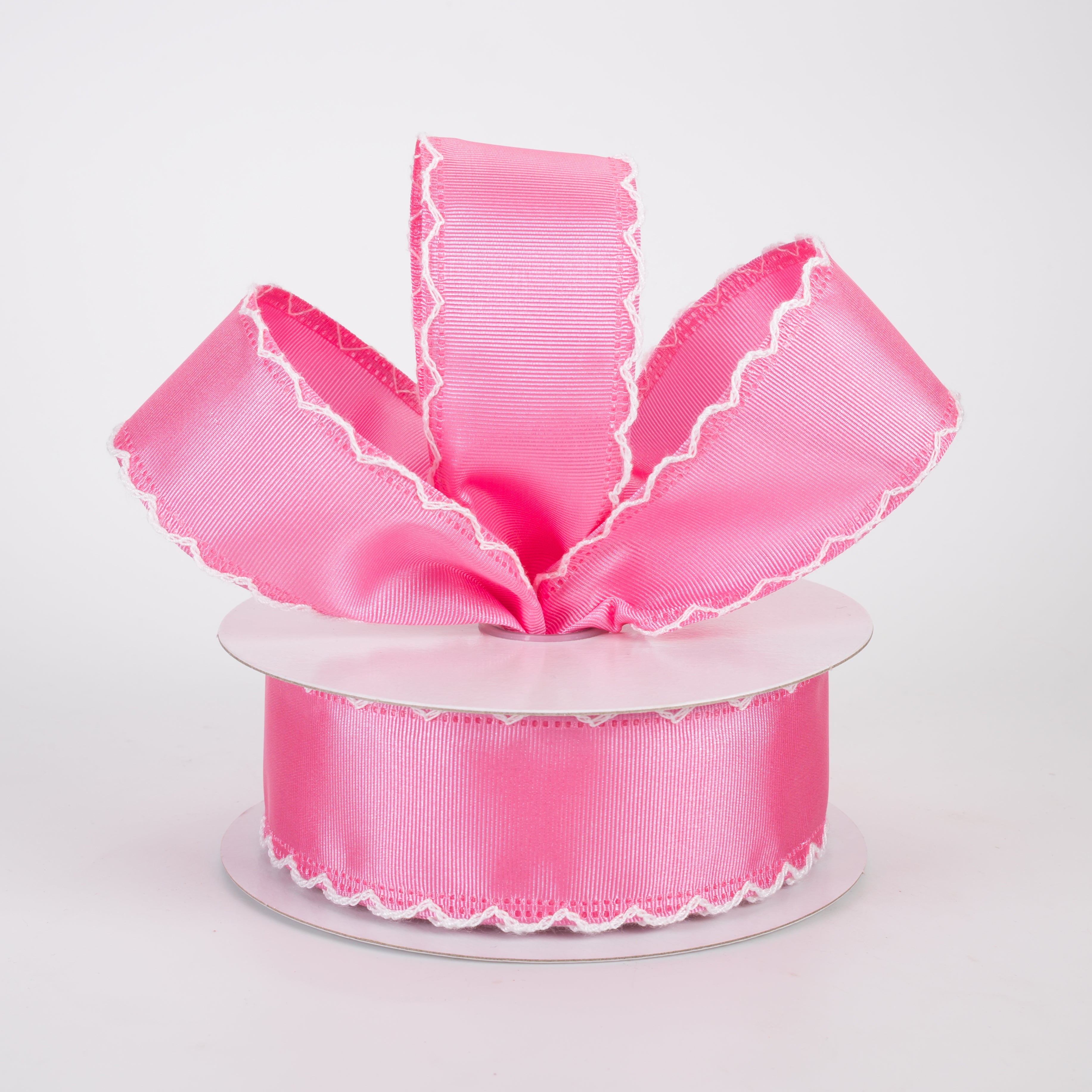 1.5" Scalloped Edge Ribbed Satin Ribbon: Dark Pink (10 Yards)