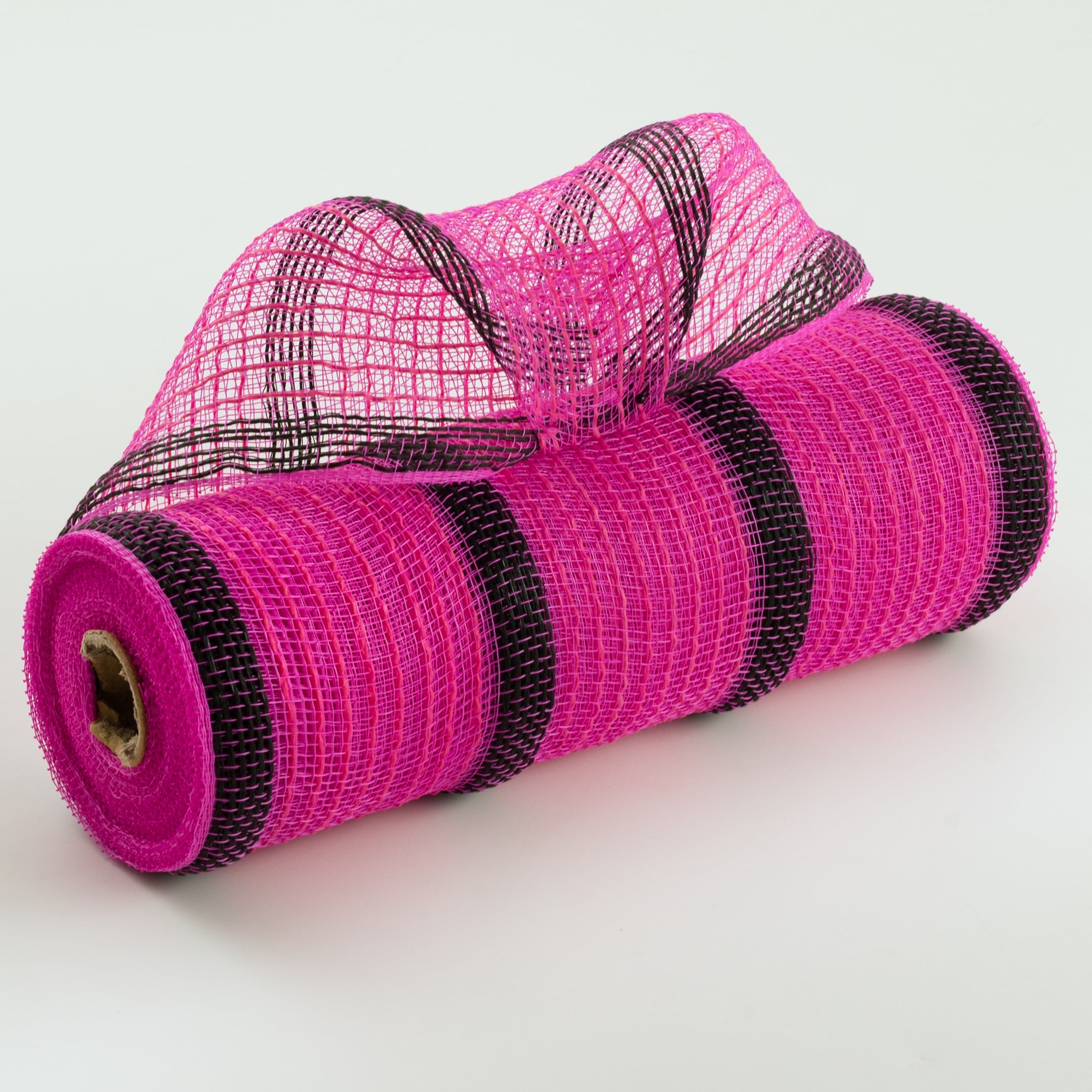10" Faux Jute Stripe Mesh: Hot Pink & Black