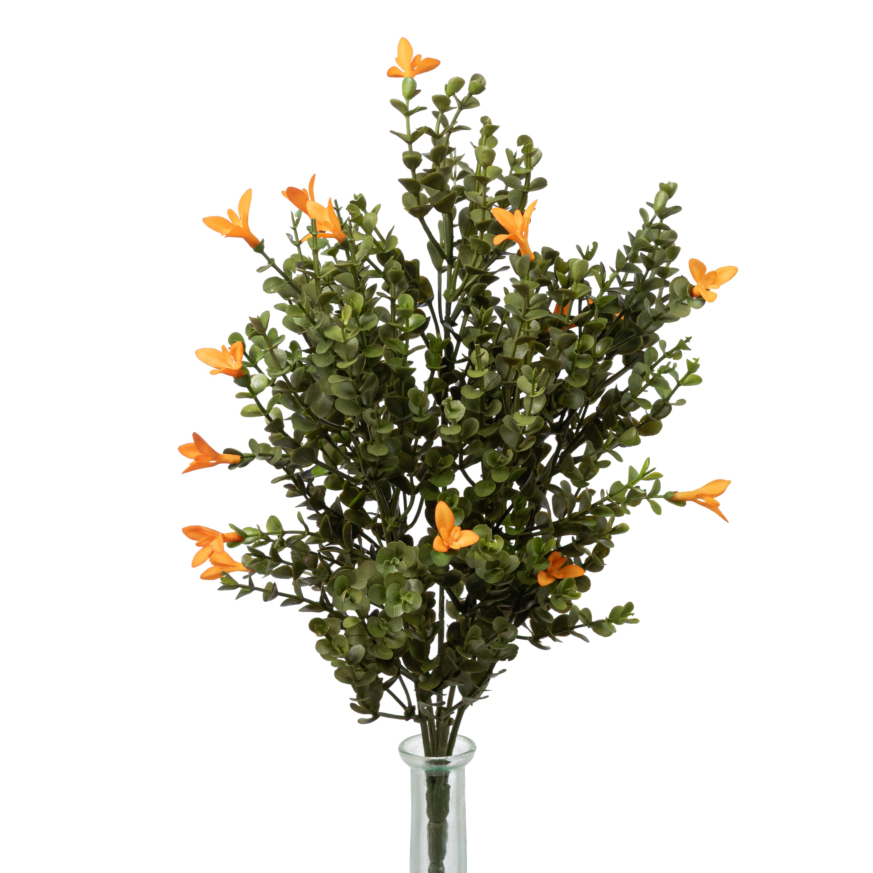 19" Mini Plastic Eucalyptus & Flowers Bush: Orange