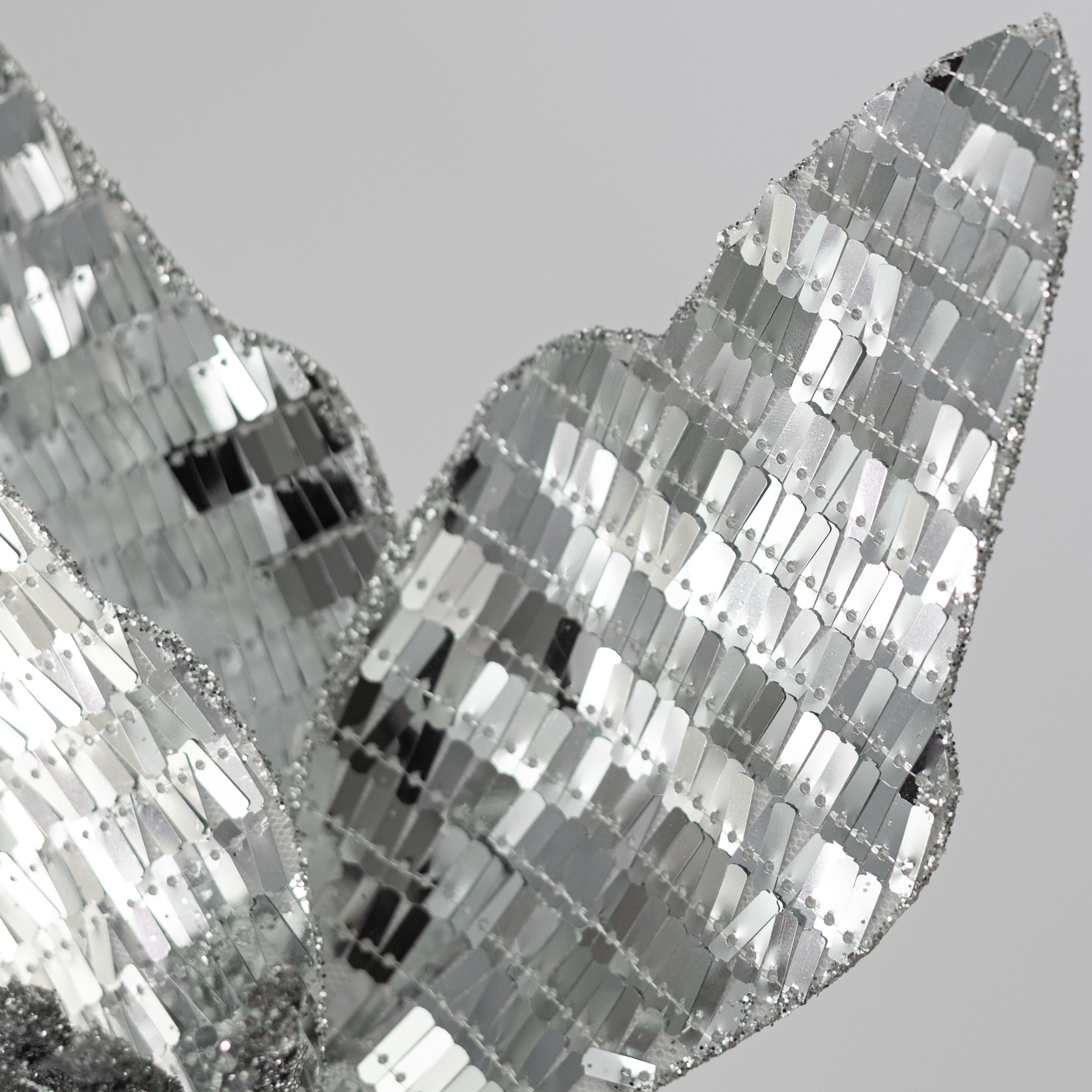 20" Sequin Fabric Poinsettia Stem: Silver