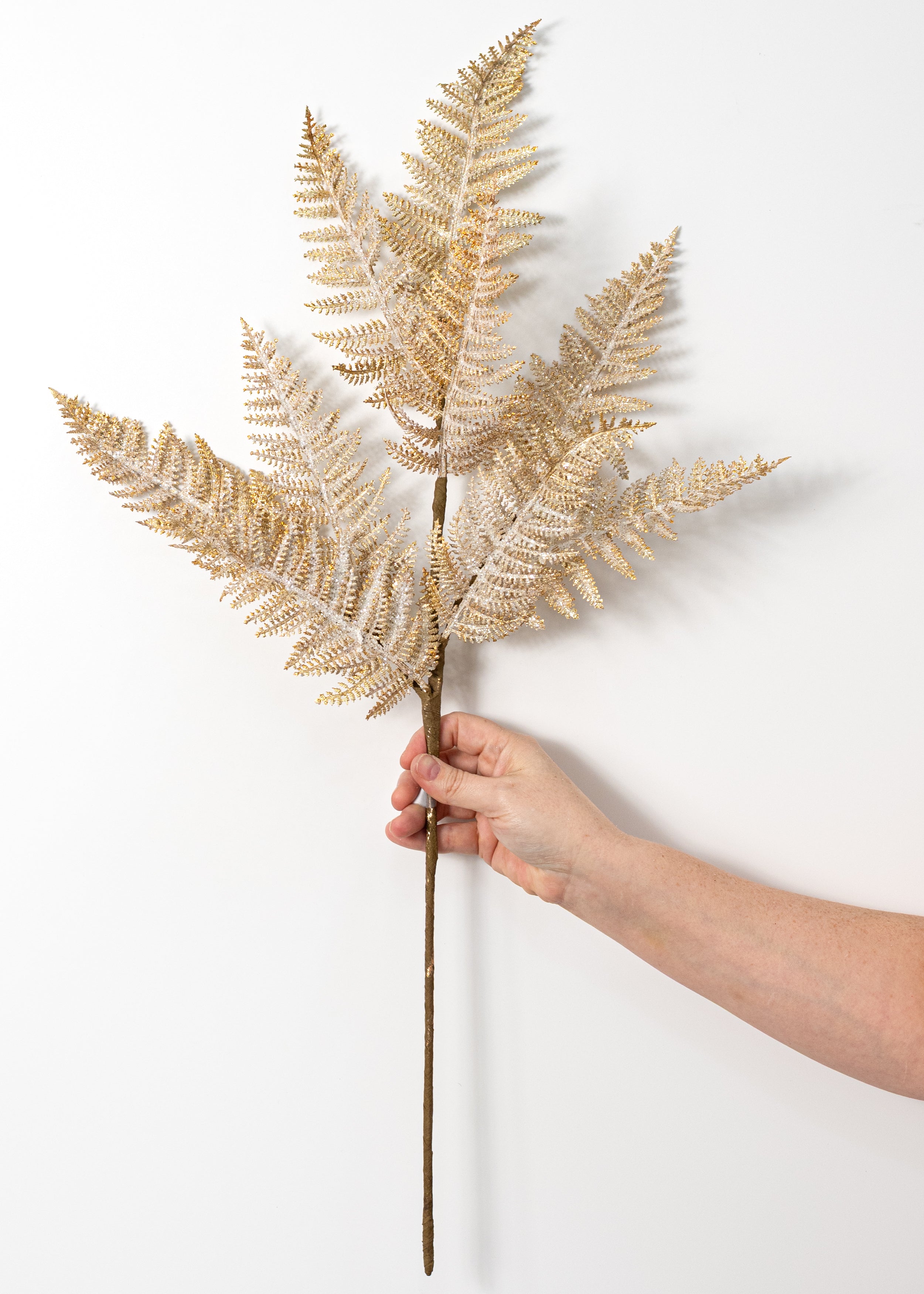 29" Frosted Fern Spray: Gold