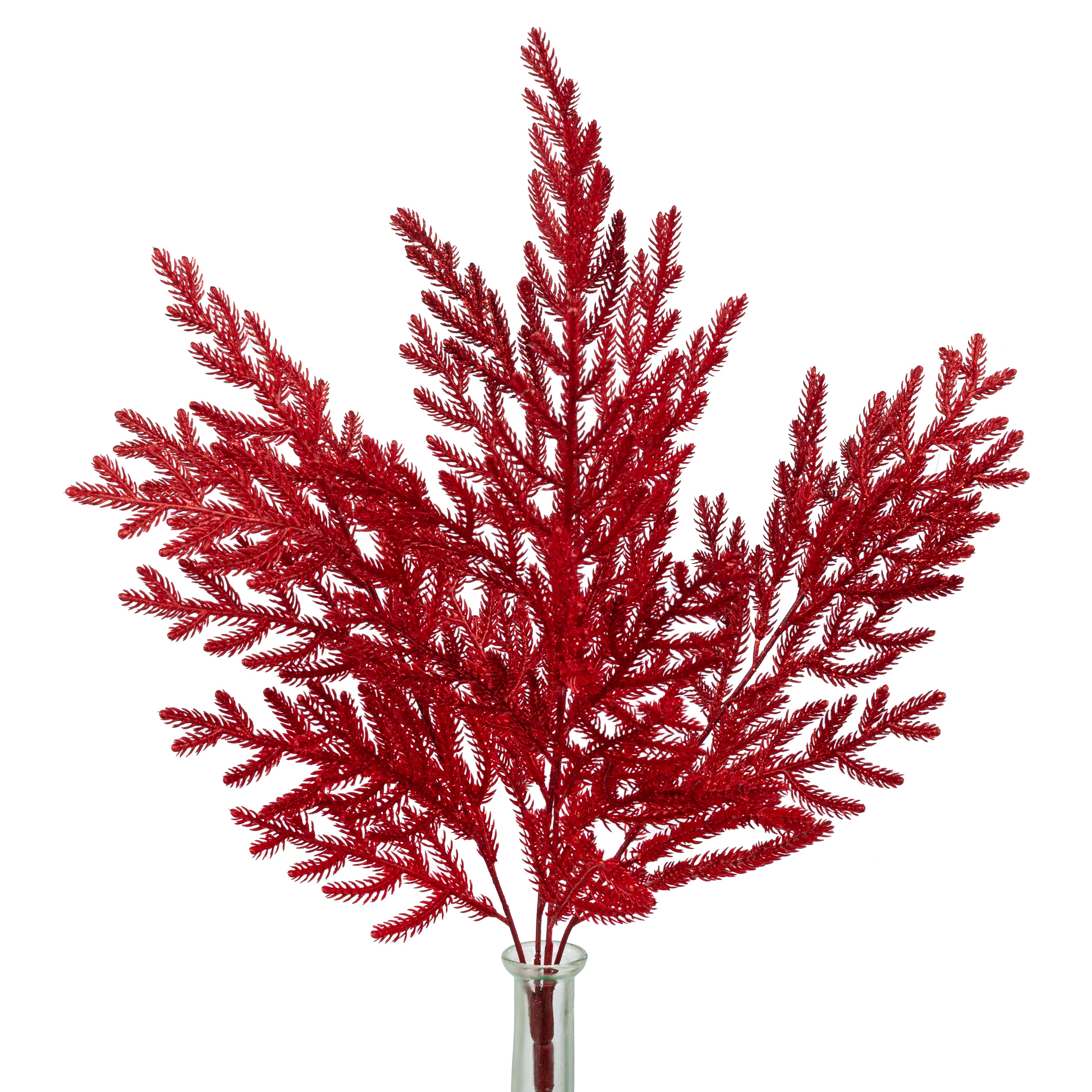 21" Glittered Pine Bush: Red (4 Stem)