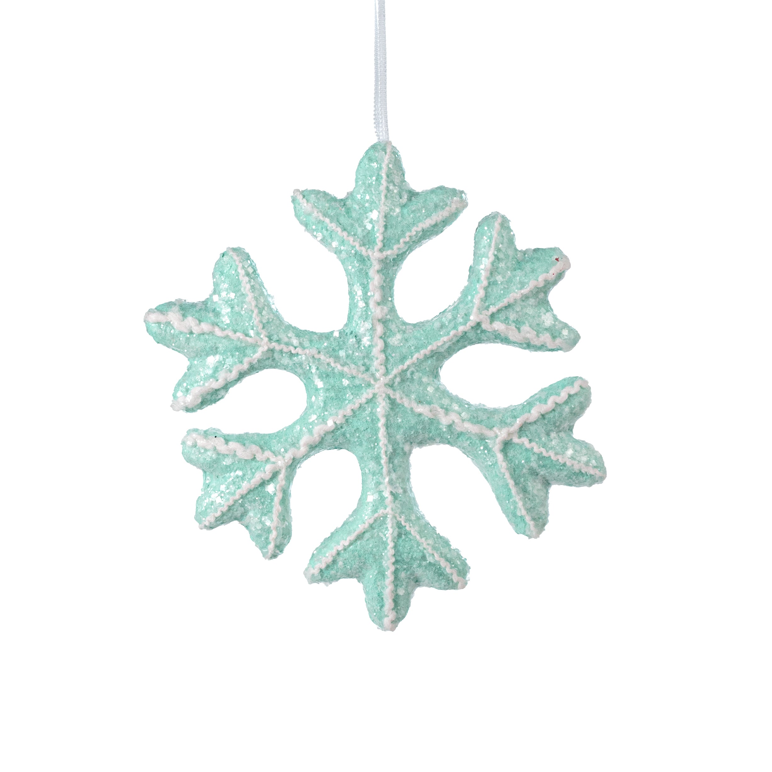 6.5" Iced Snowflake Ornament: Mint Blue