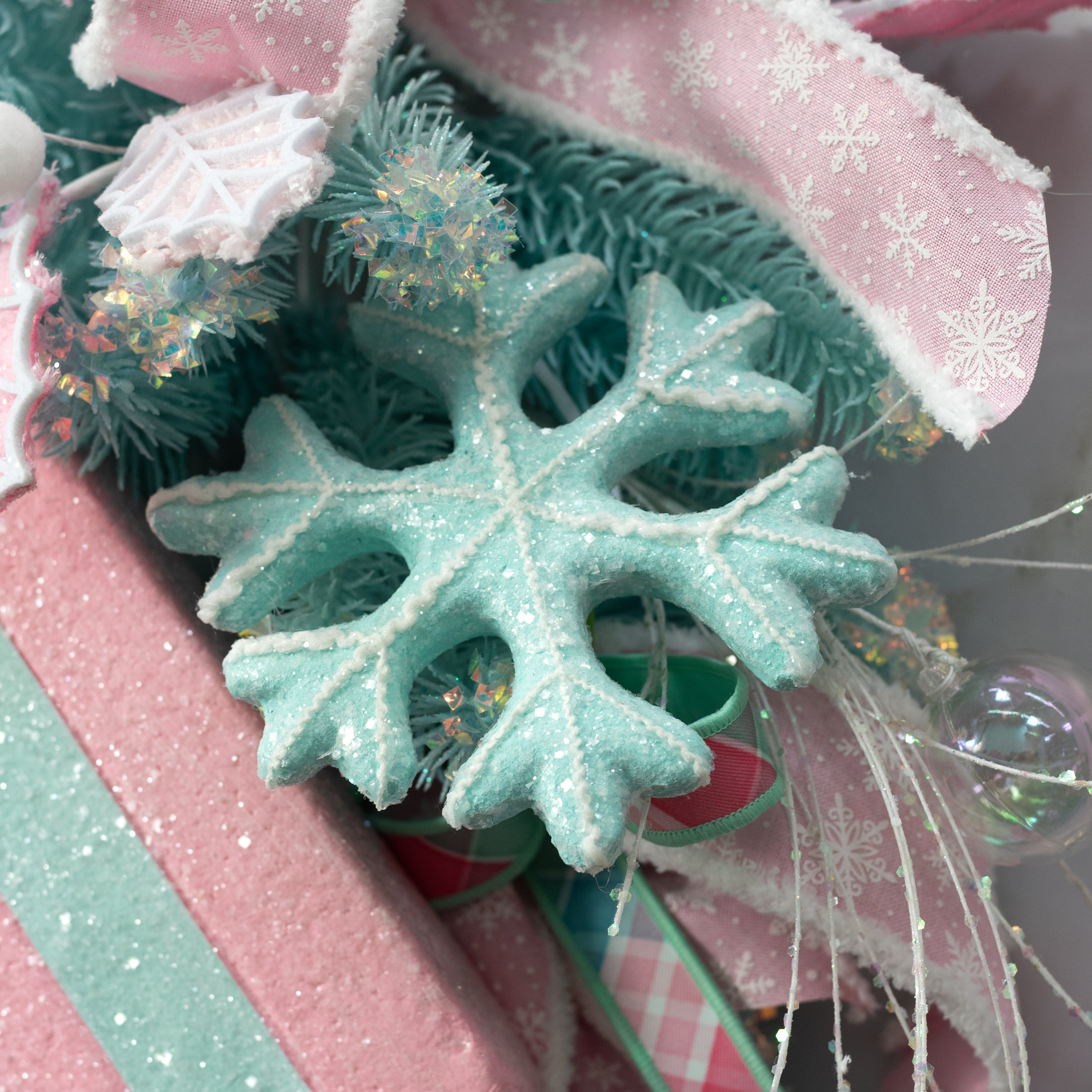 6.5" Iced Snowflake Ornament: Mint Blue
