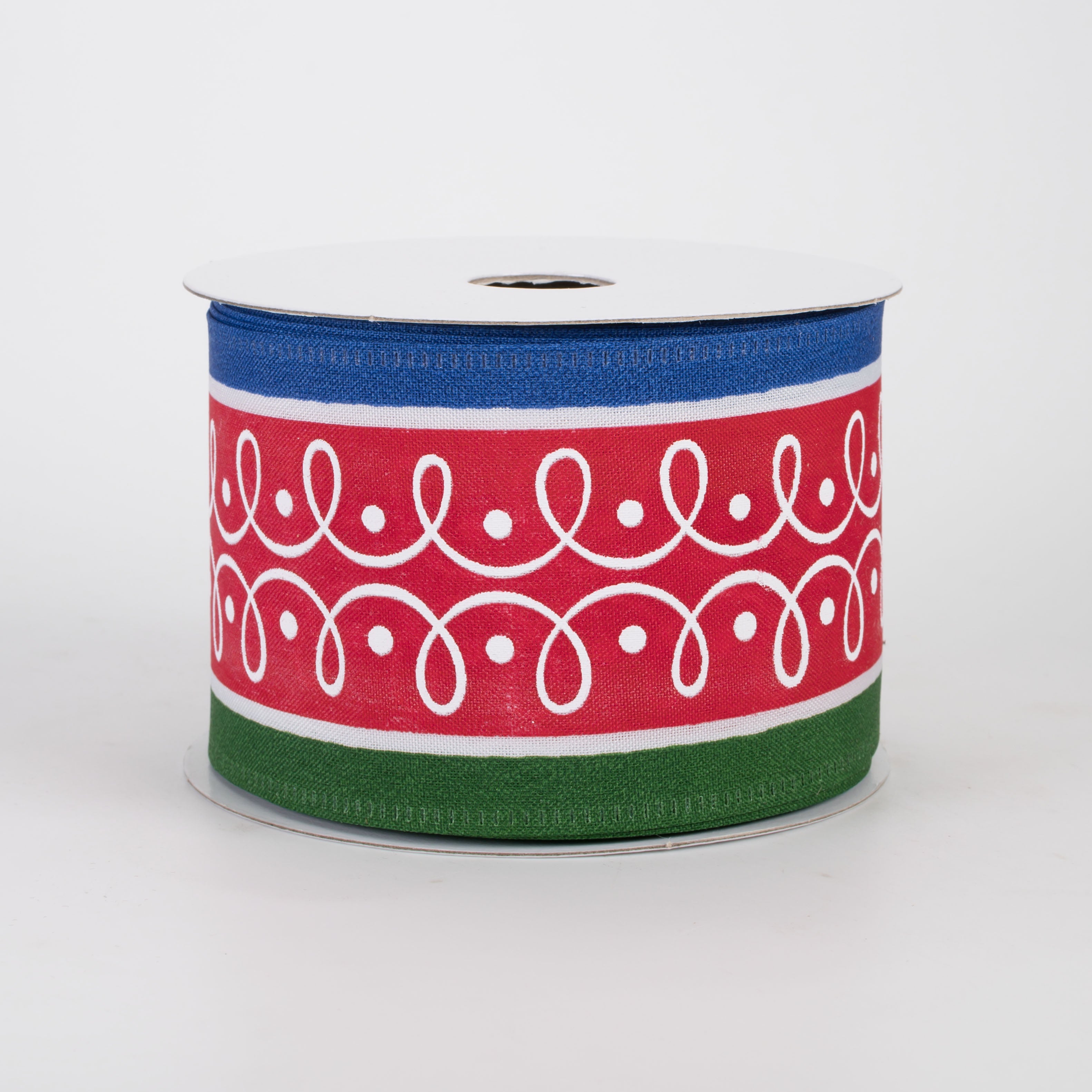 2.5" Loopy Stripes Satin Ribbon: Red, Blue & Green (10 Yards)