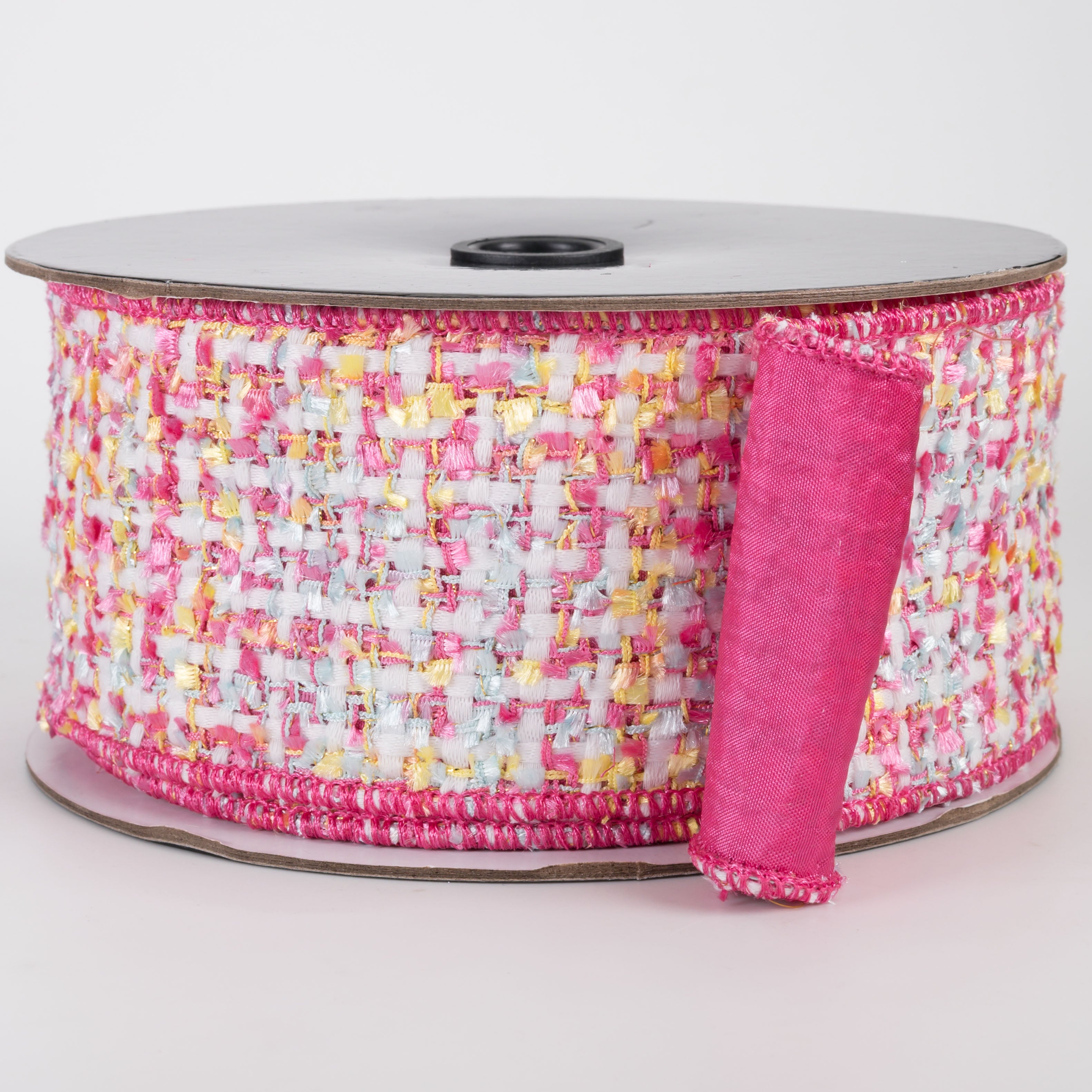 2.5" Satin Backed Tweed Ribbon: Candy Pink Pastels (10 Yards)