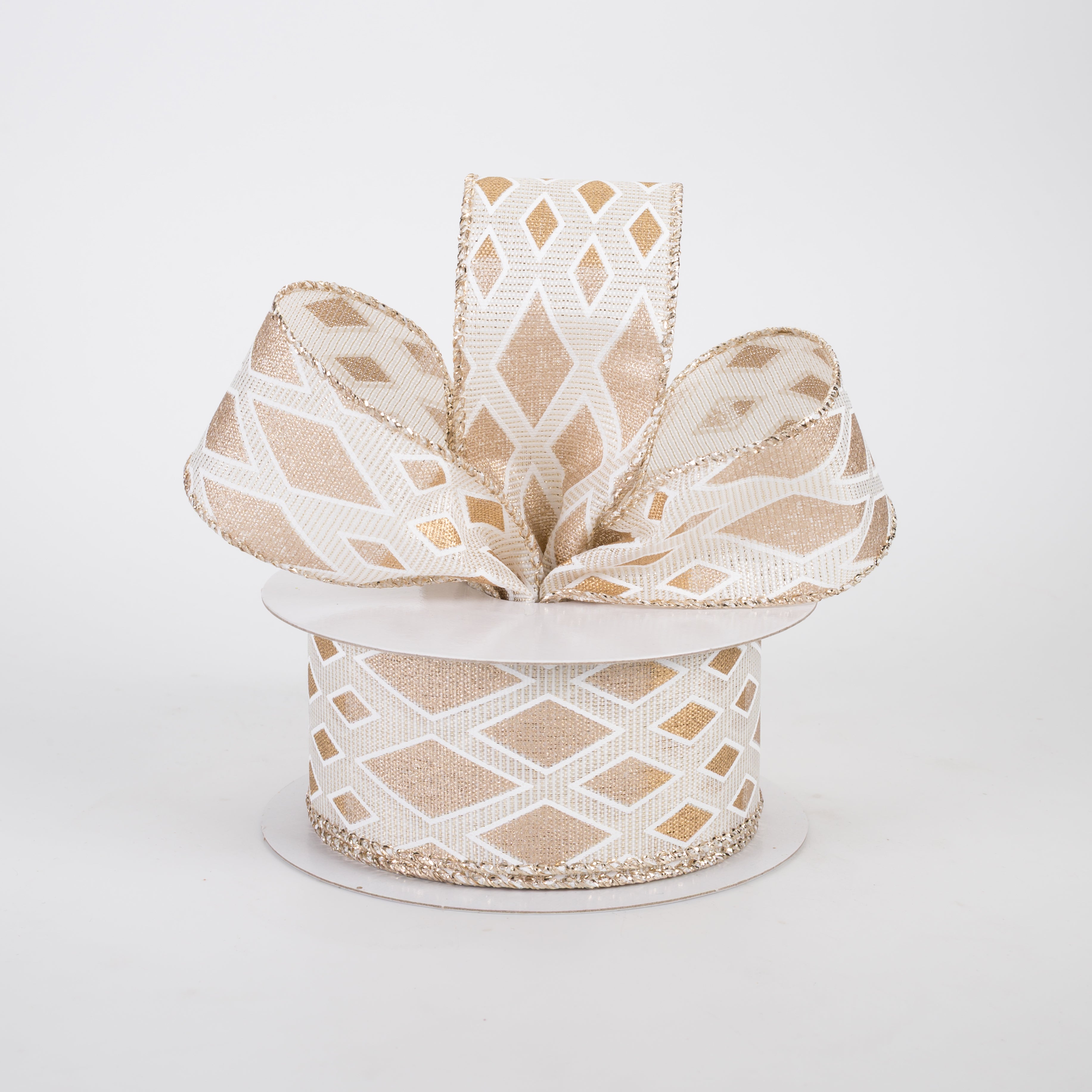 1.5" Linen Diamond Cascade Ribbon: Ombre Gold on Ivory (10 Yards)