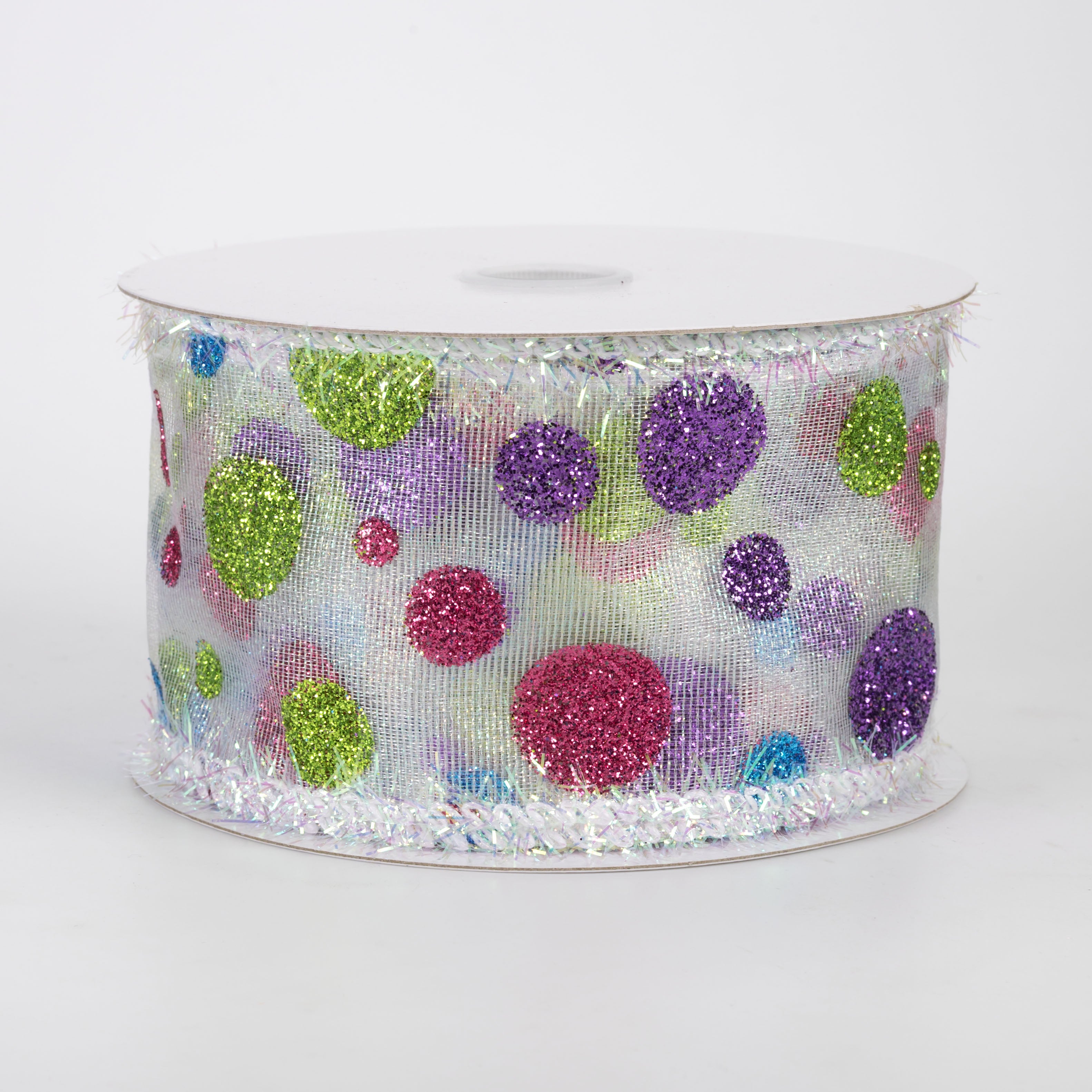 2.5" Iridescent Sheer Glittered Polka Dots Ribbon: Bright Multicolor (10 Yards)