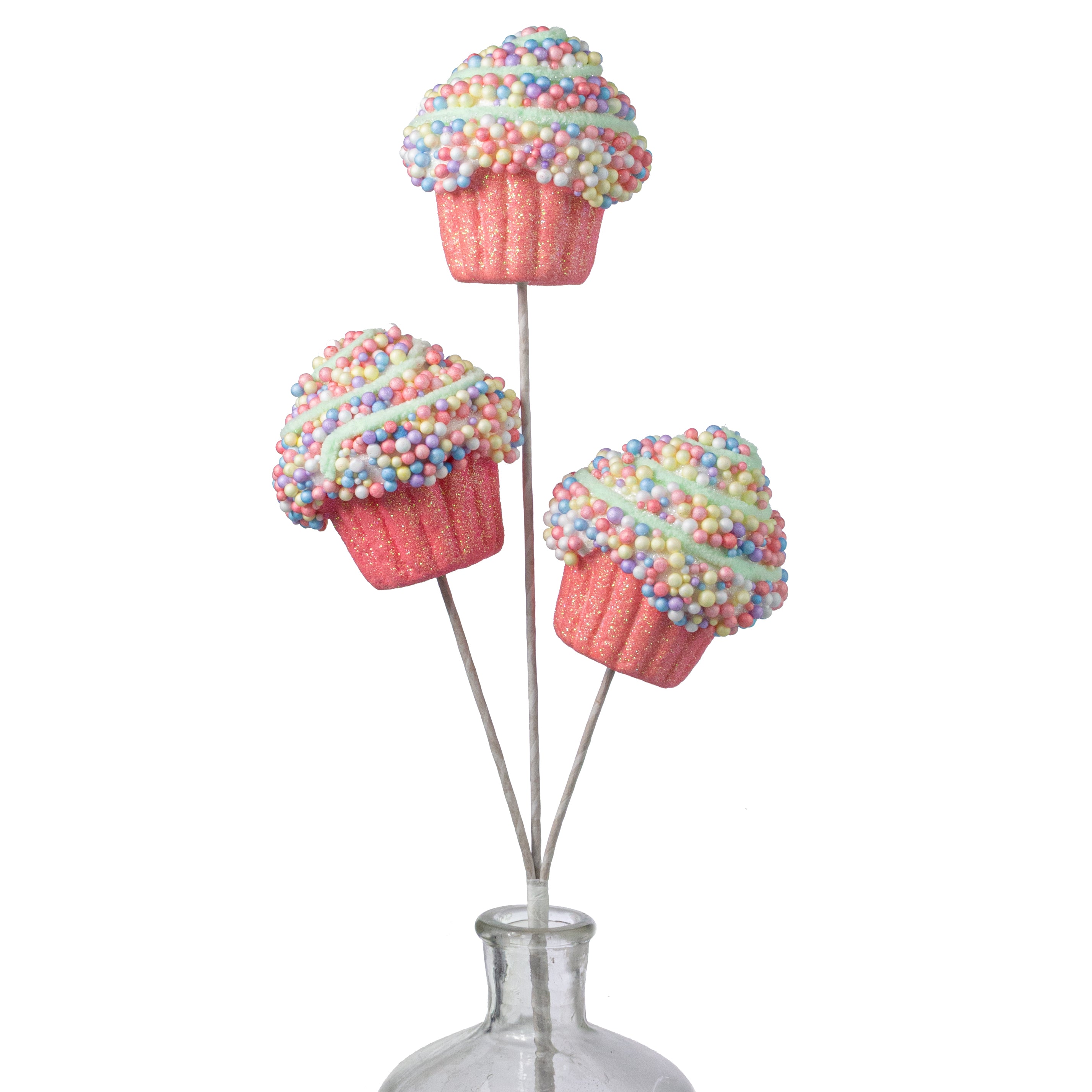 21" Pastel Sprinkle Cupcake Spray: Glitter Pink