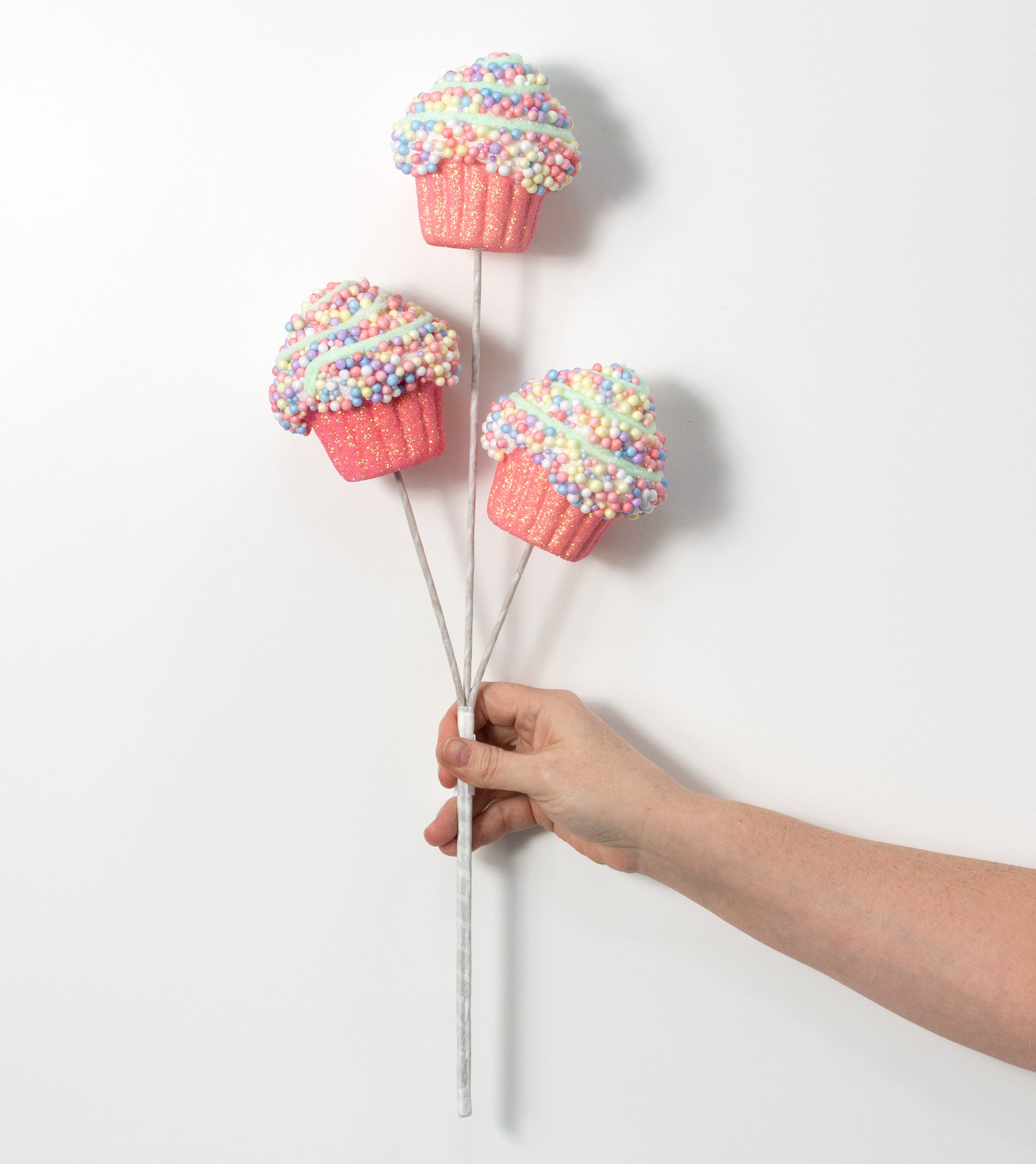 21" Pastel Sprinkle Cupcake Spray: Glitter Pink
