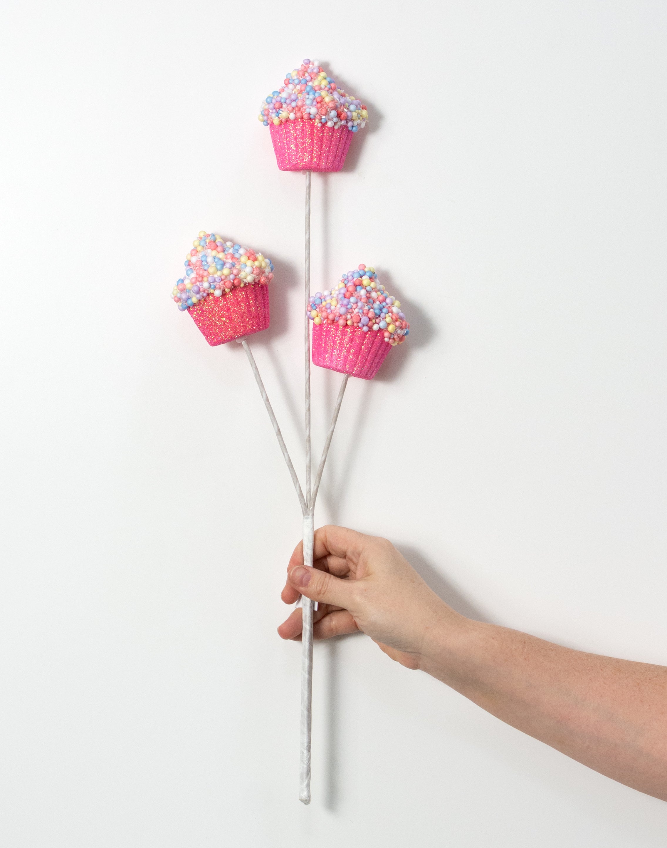 21" Pastel Sprinkle Half Cupcakes Spray: Glitter Pink