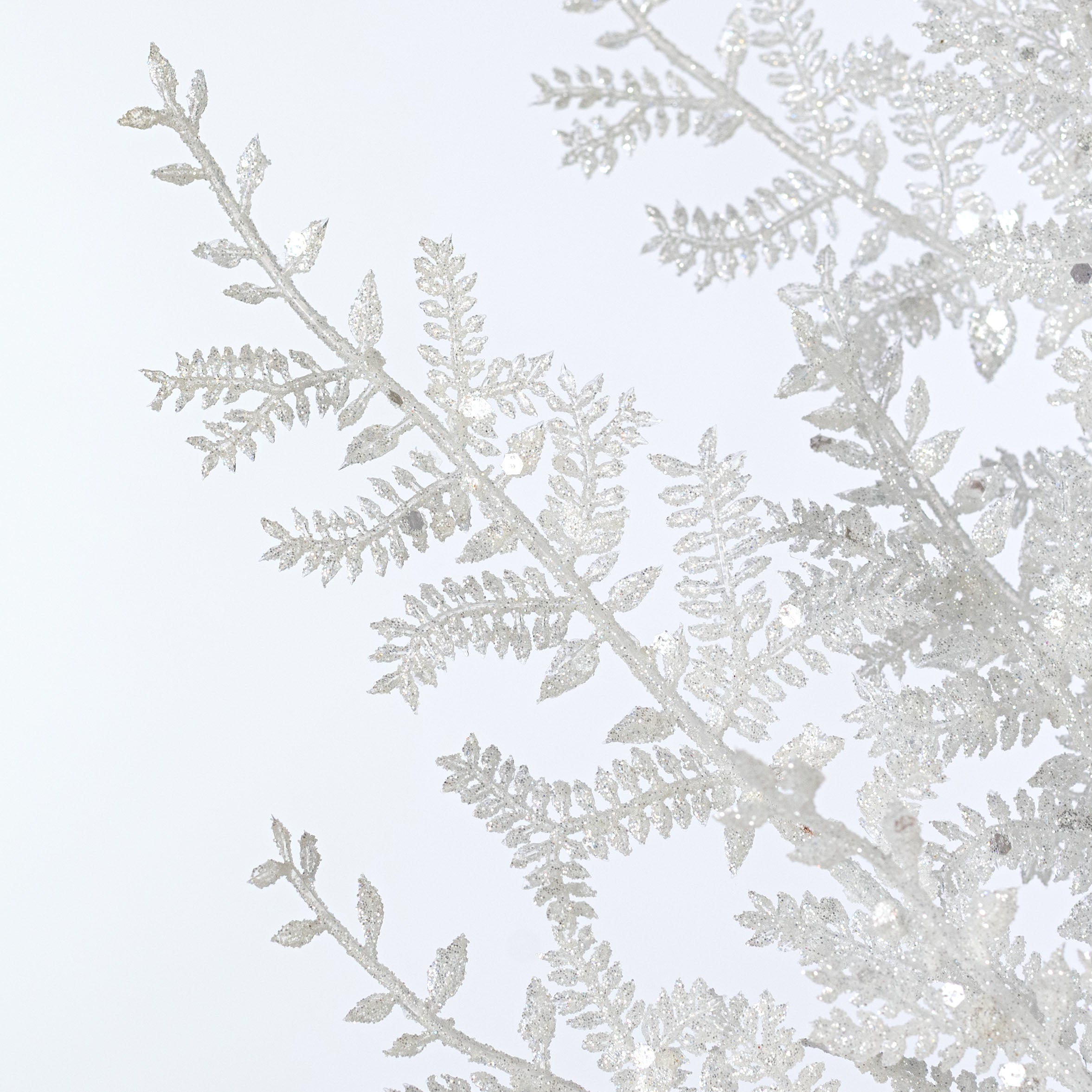 32" Glittered Fern Leaves Spray: White