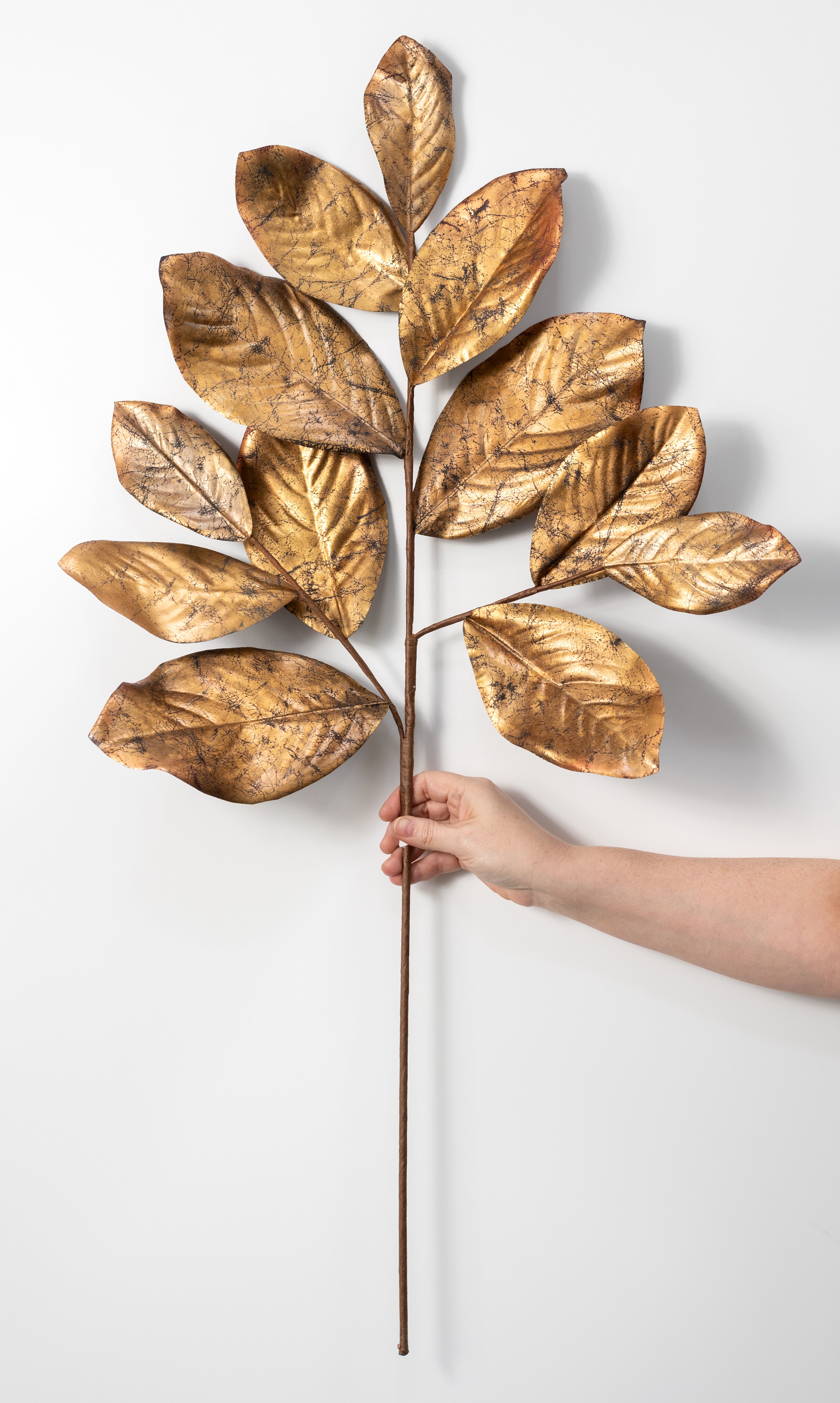 37" Metallic Magnolia Leaf Branch: Antique Gold