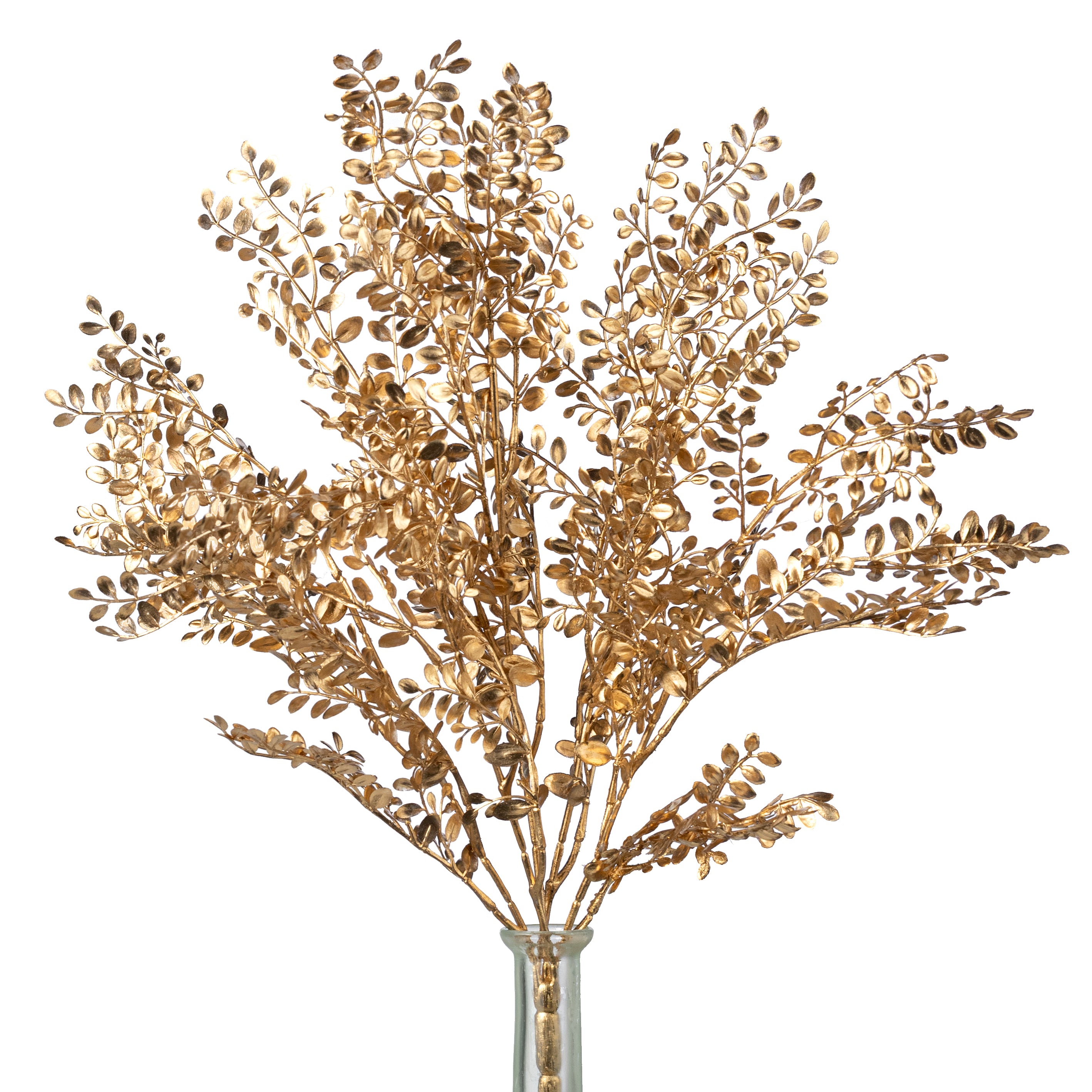 20" Metallic Button Leaf Fern Bush: Gold