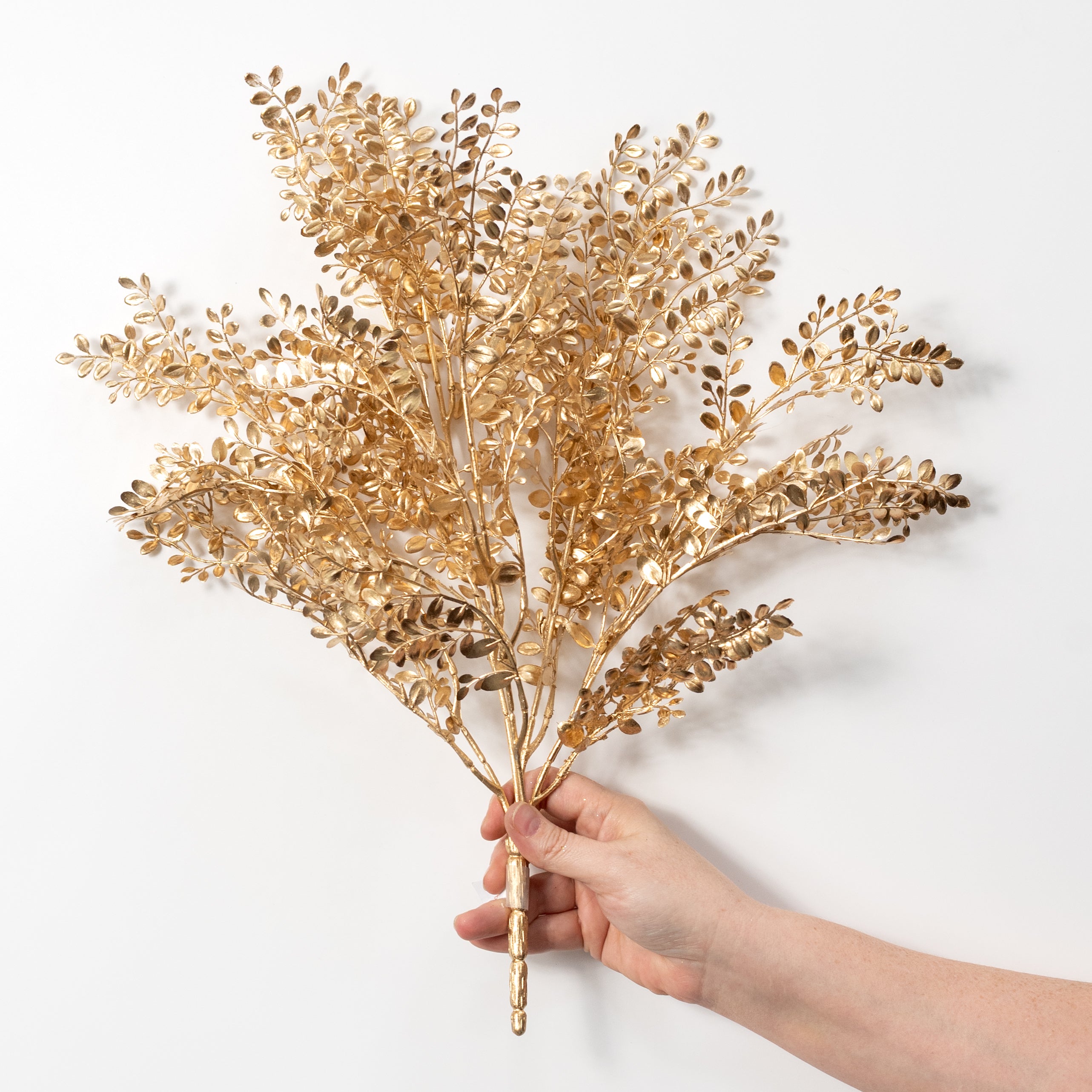 20" Metallic Button Leaf Fern Bush: Gold