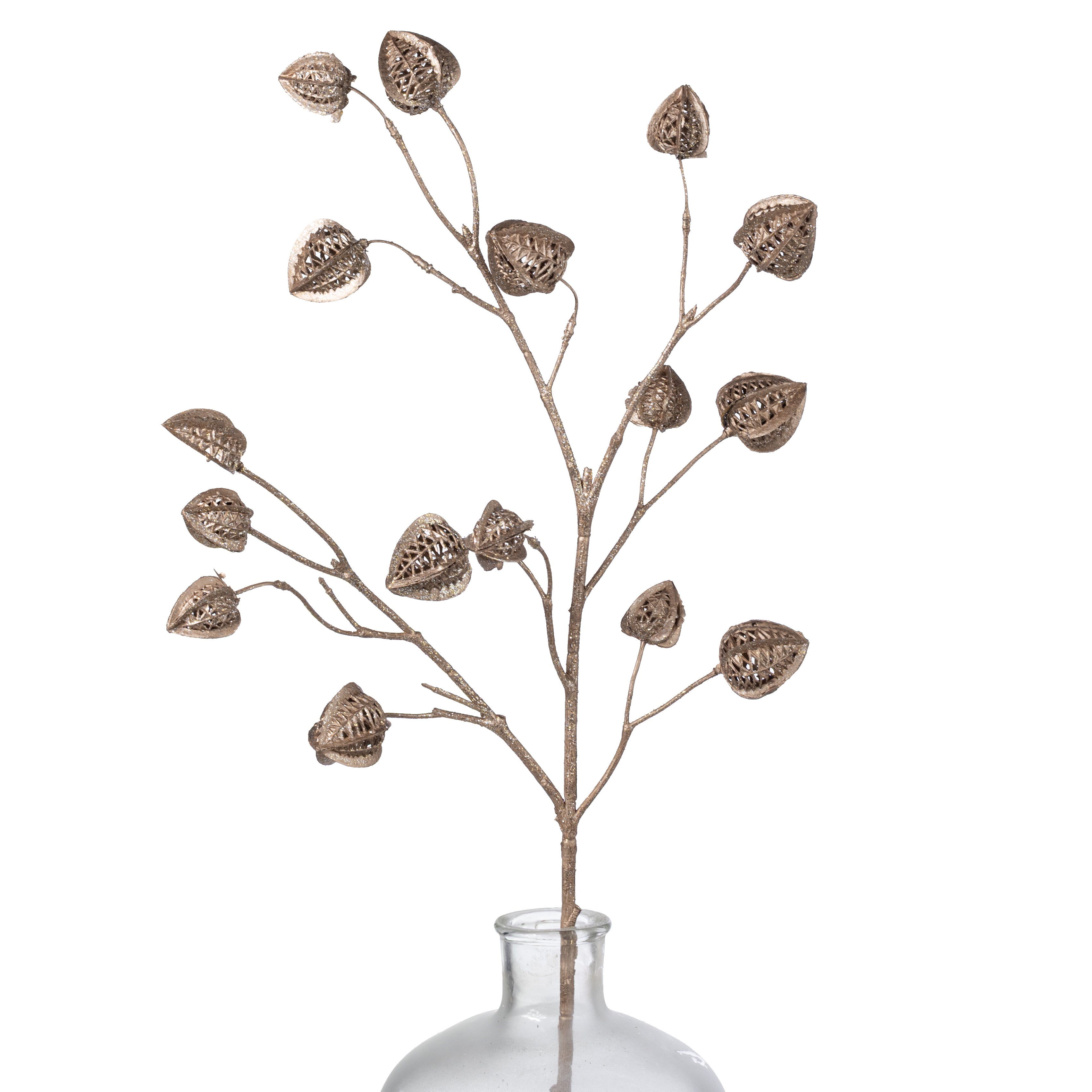 30" Glittered Chinese Lantern Spray: Champagne Gold