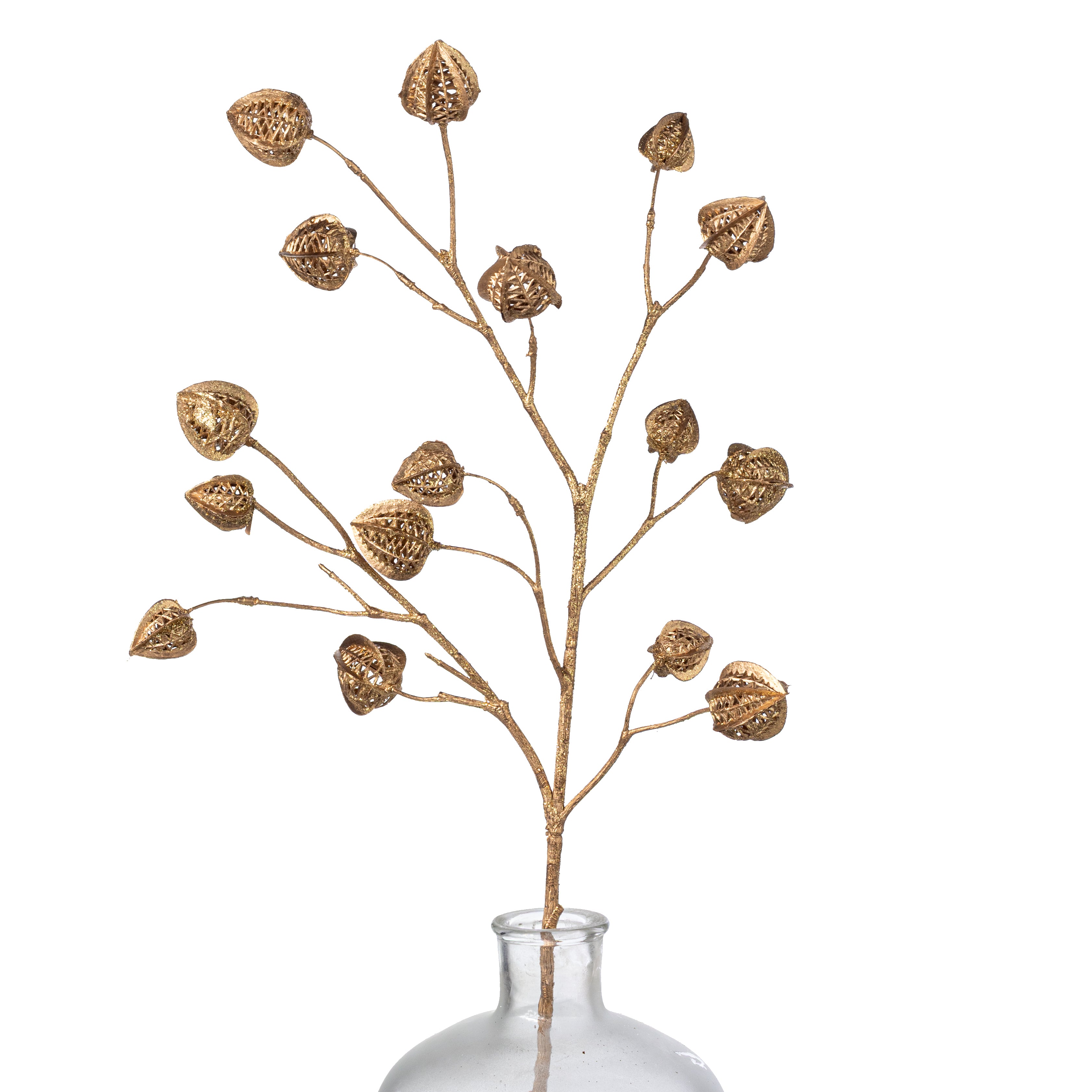 30" Glittered Chinese Lantern Spray: Metallic Gold