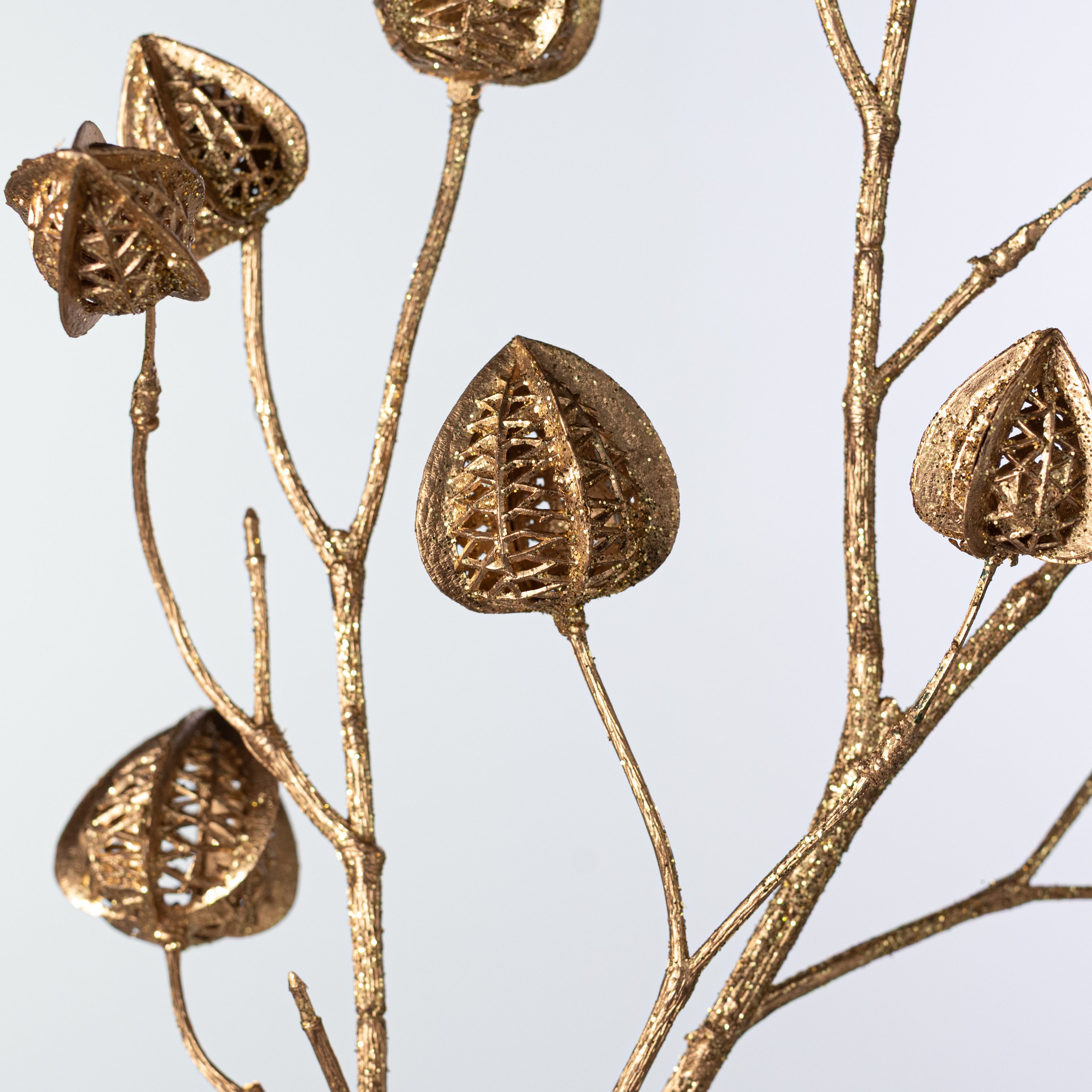 30" Glittered Chinese Lantern Spray: Metallic Gold