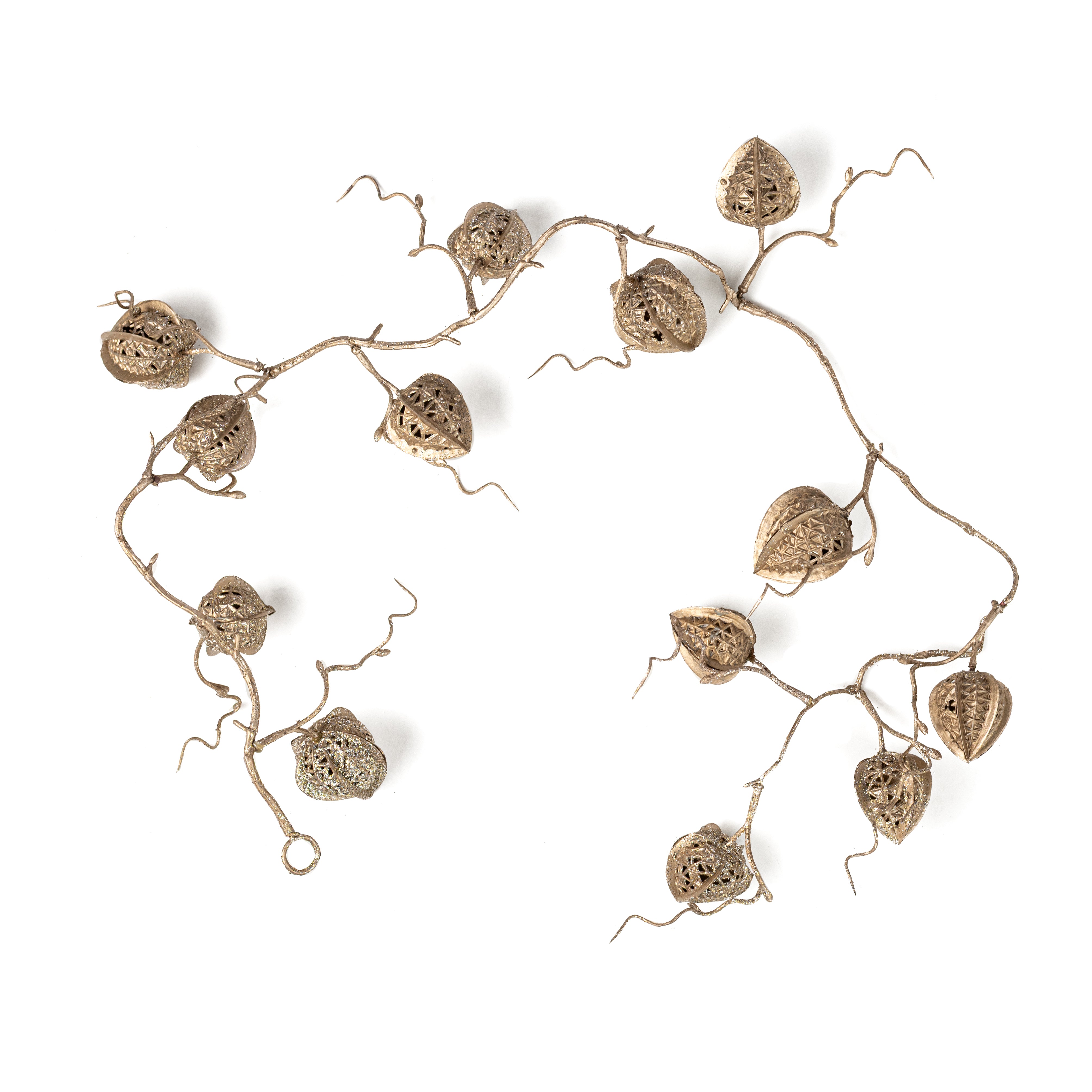 37" Glittered Chinese Lantern Garland: Champagne Gold