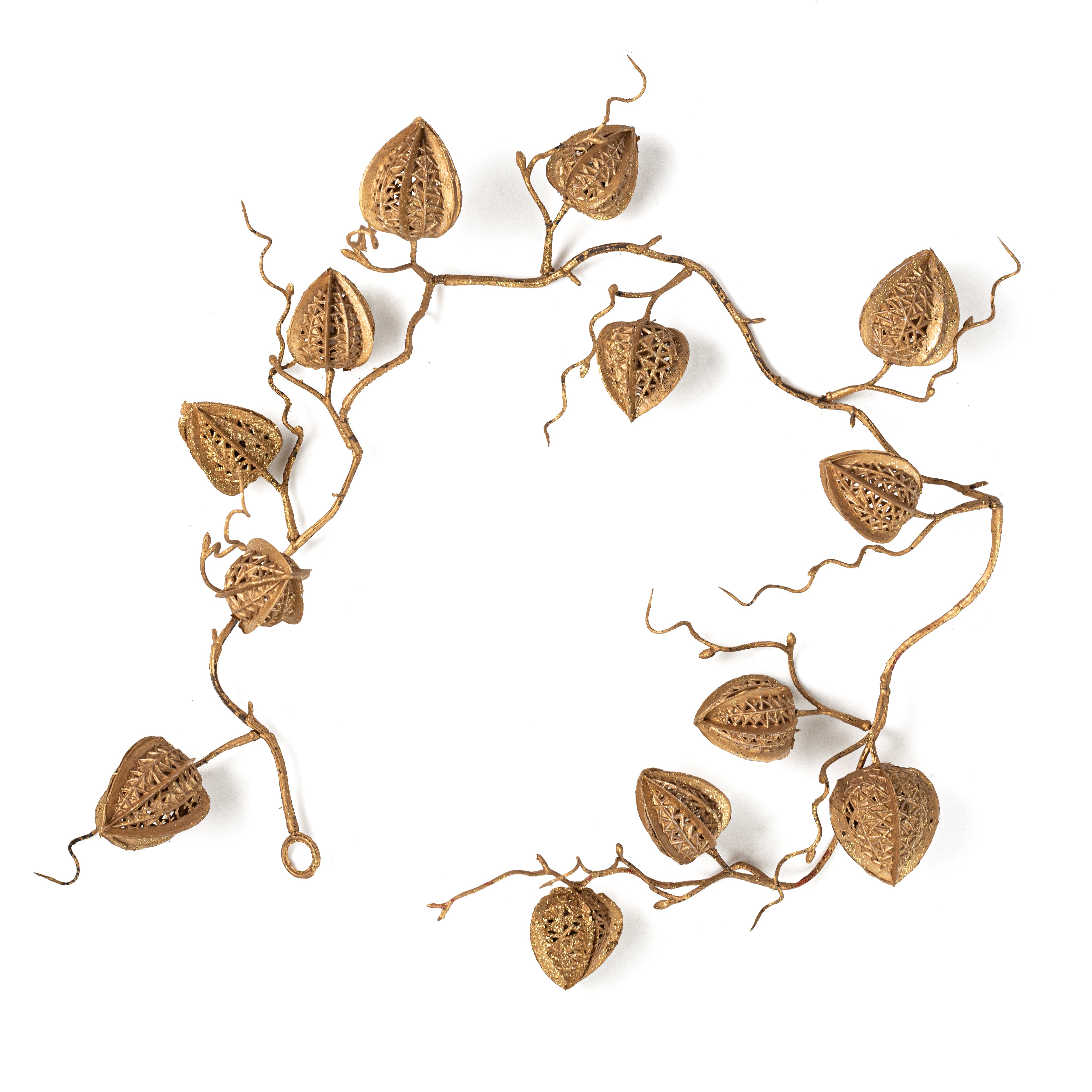 37" Glittered Chinese Lantern Garland: Metallic Gold