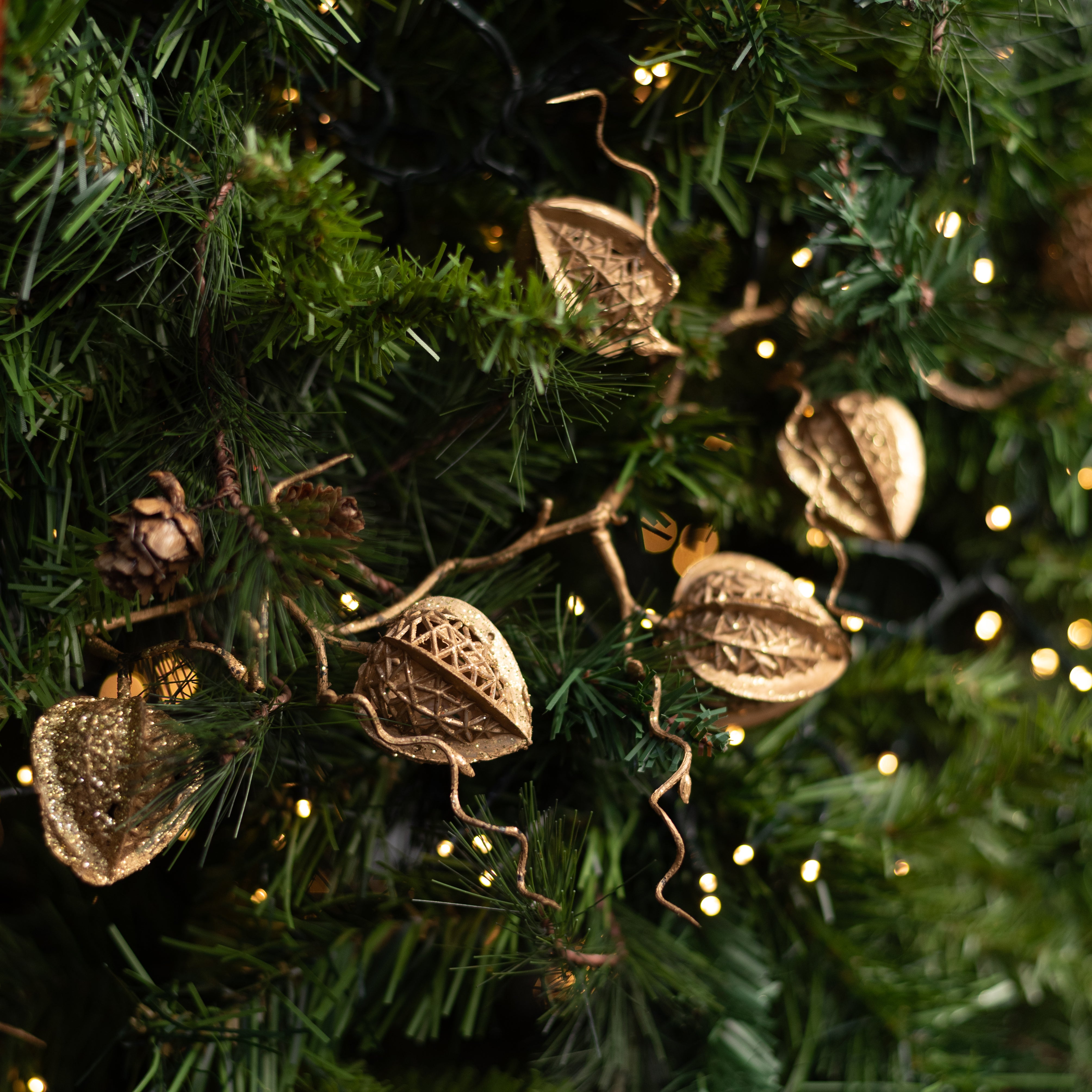 37" Glittered Chinese Lantern Garland: Metallic Gold
