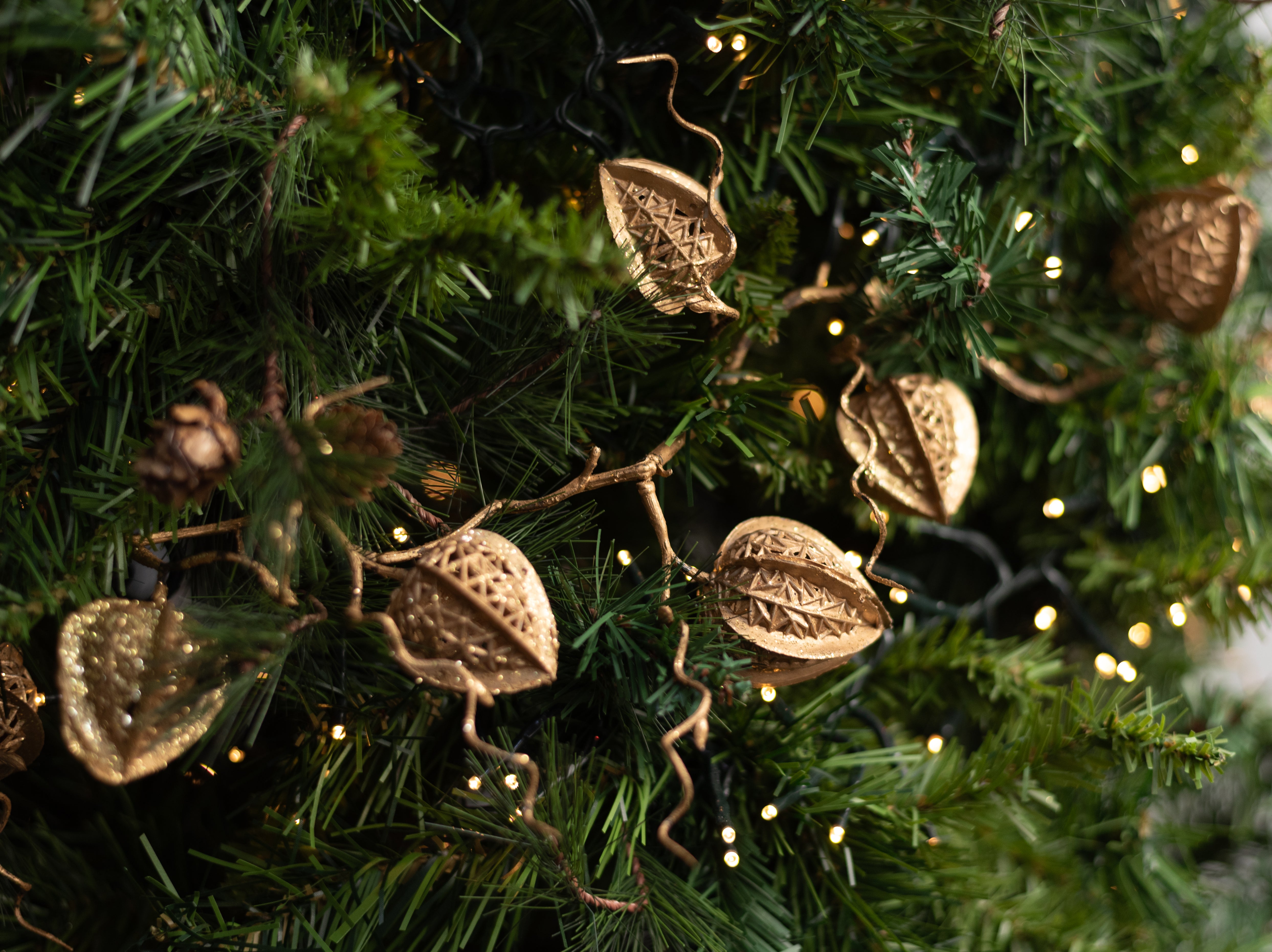 37" Glittered Chinese Lantern Garland: Metallic Gold
